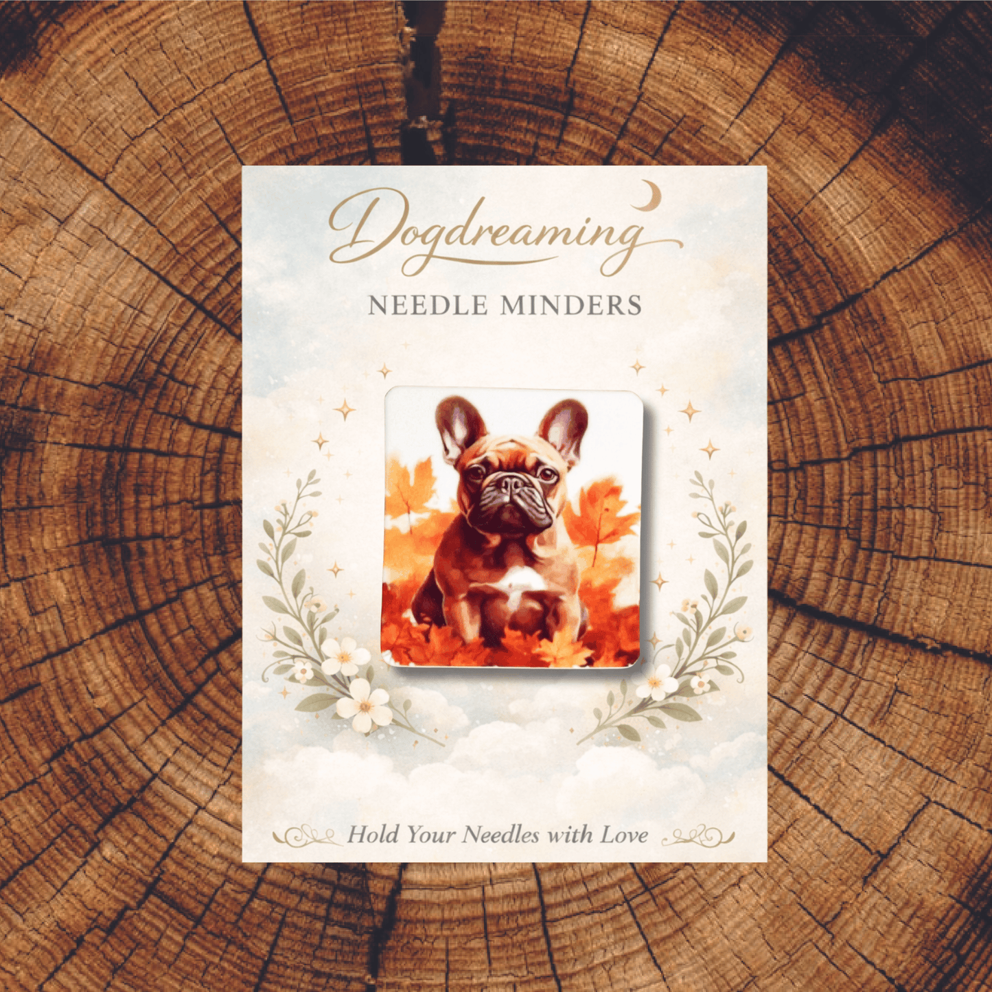 Acrylic French bulldog puppy magnetic needle minder for stitchers
