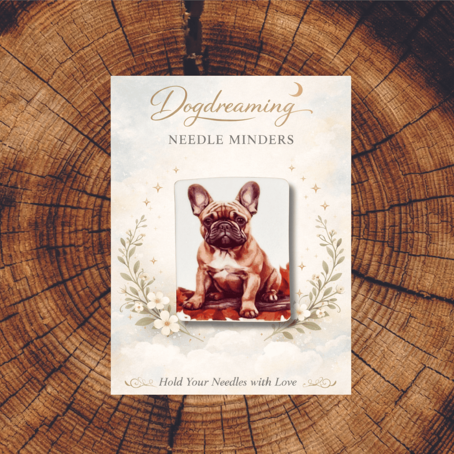Acrylic French bulldog puppy magnetic needle minder for stitchers