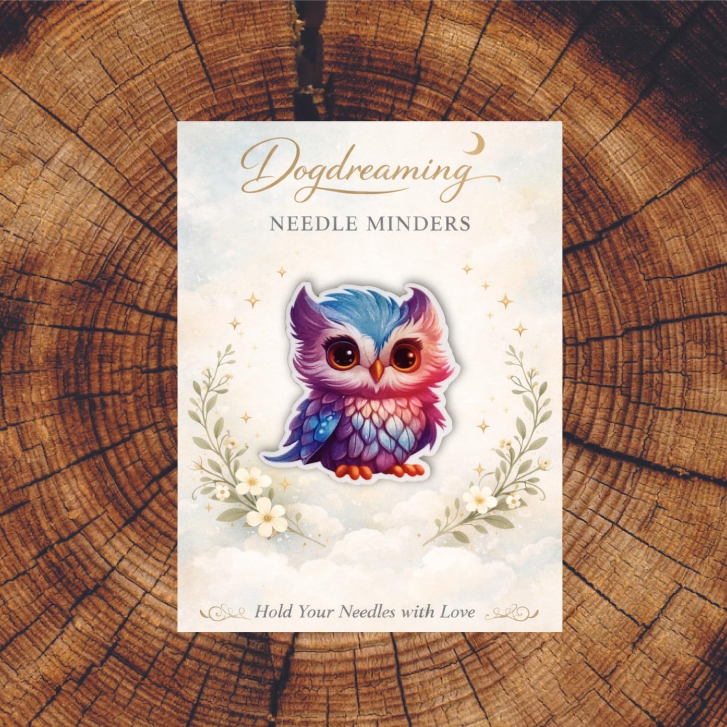 Bright rainbow owl sewing needle holder magnet ideal gift for cross stitch and embroidery fans