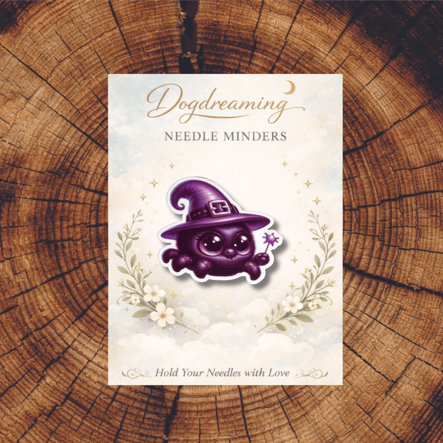Kawaii witch spider needle minder accessory for stitchers and embroiderers