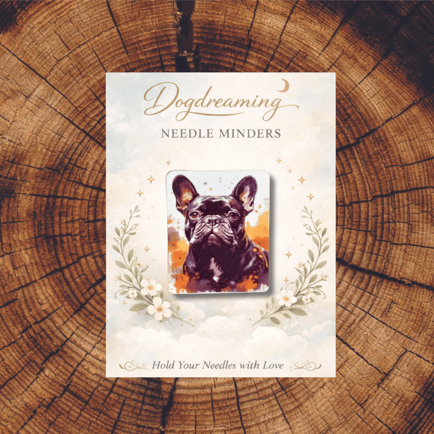 Acrylic black French bulldog magnetic needle minder for stitchers
