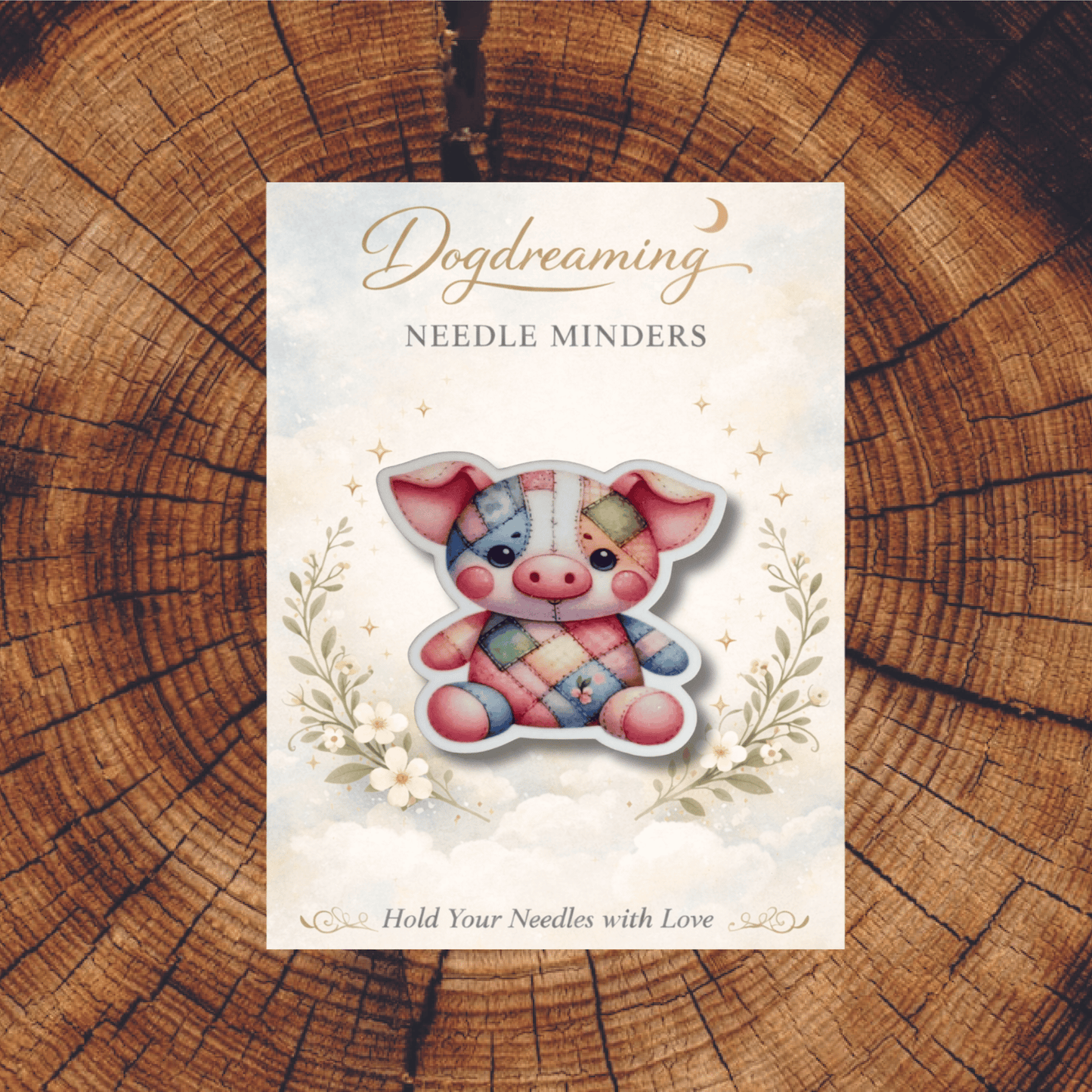 Giftable pastel pig needle minder for cross stitch supplies