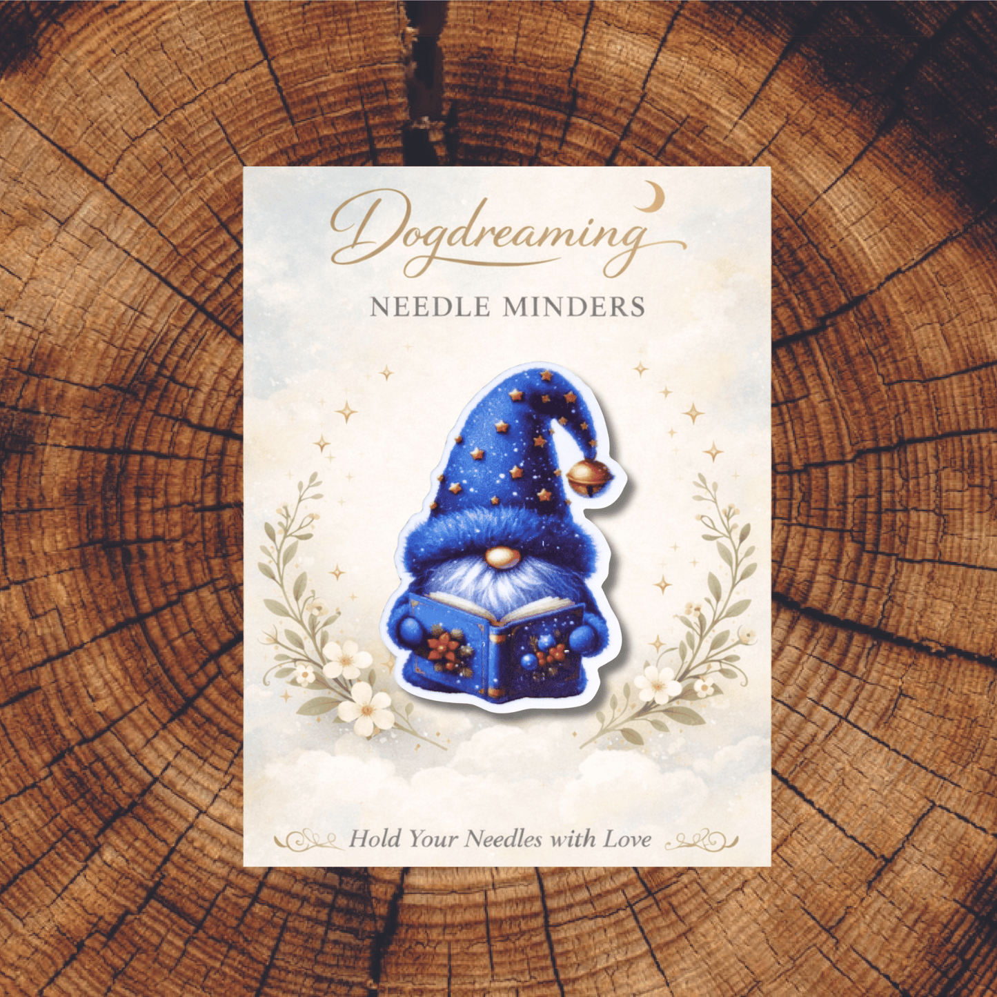 Blue Christmas Gnome Magnetic Needle Minder, Cute Holiday Needle Holder for Cross Stitch and Needlepoint