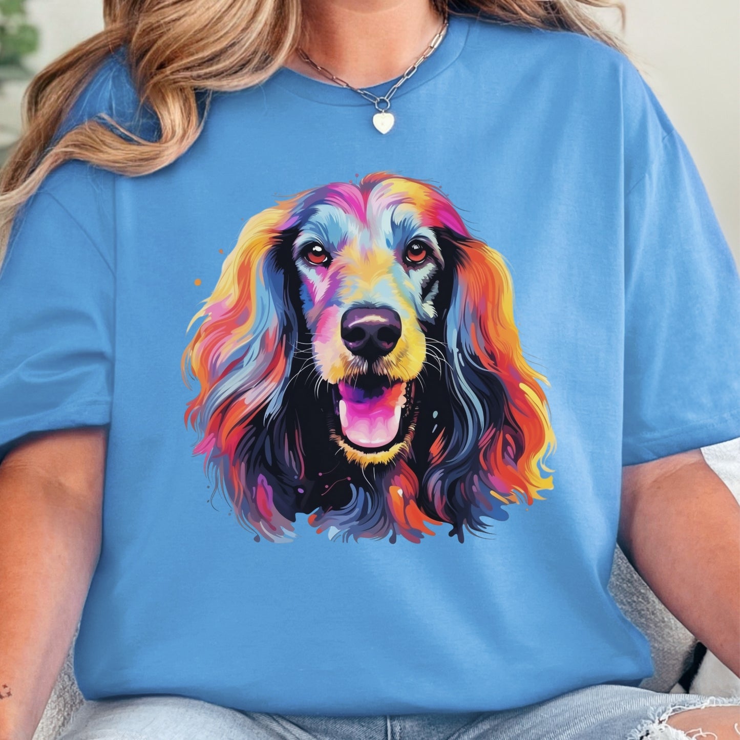 Afghan Hound Colorful short sleeve T-shirt Design Blue