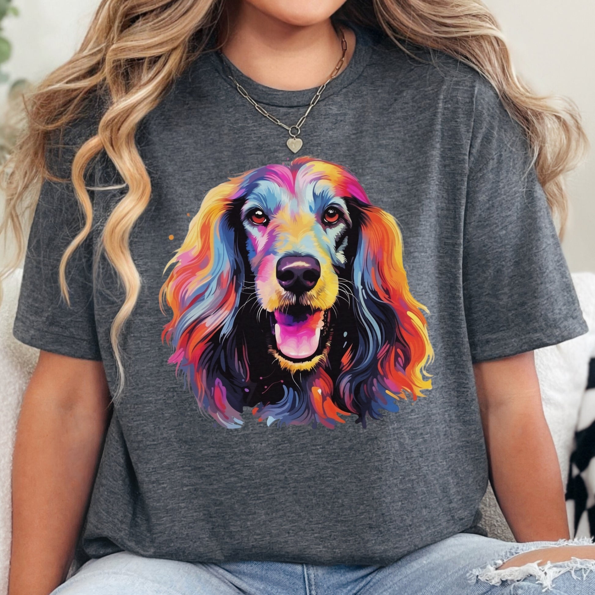 Afghan Hound Colorful short sleeve T-shirt Design Gray