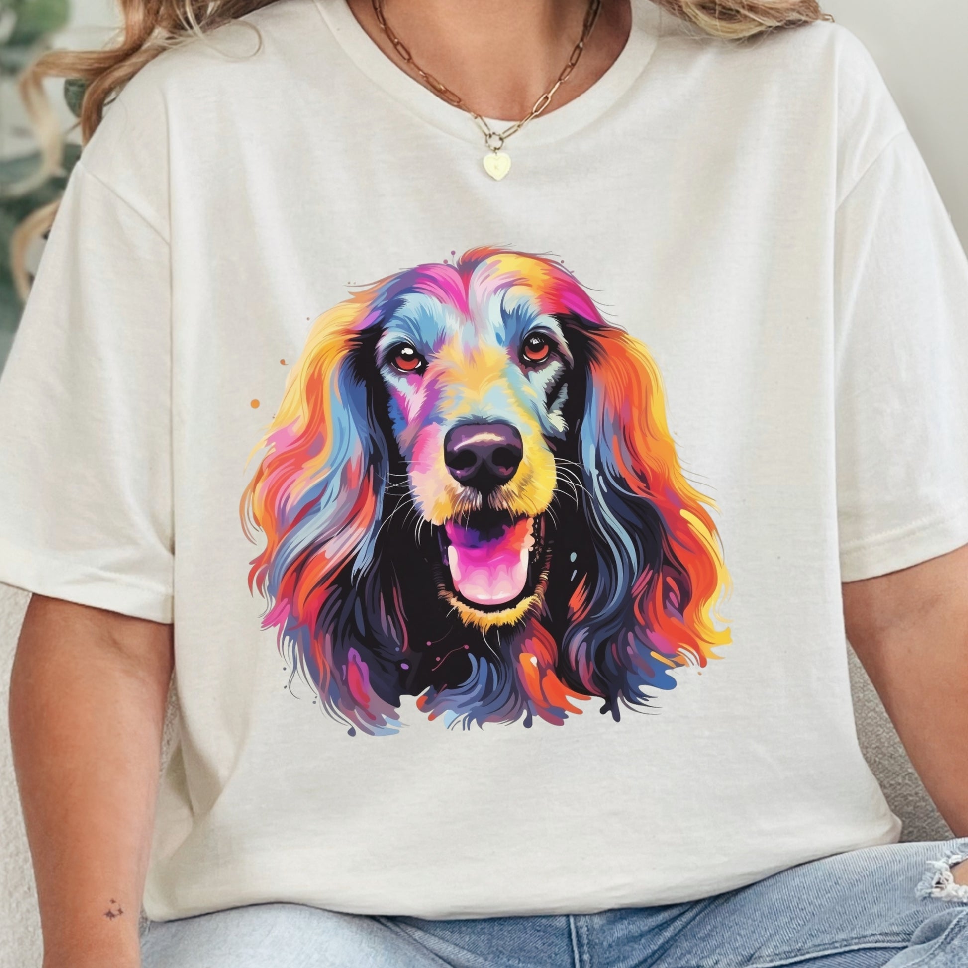 Afghan Hound Colorful short sleeve T-shirt Design Natural