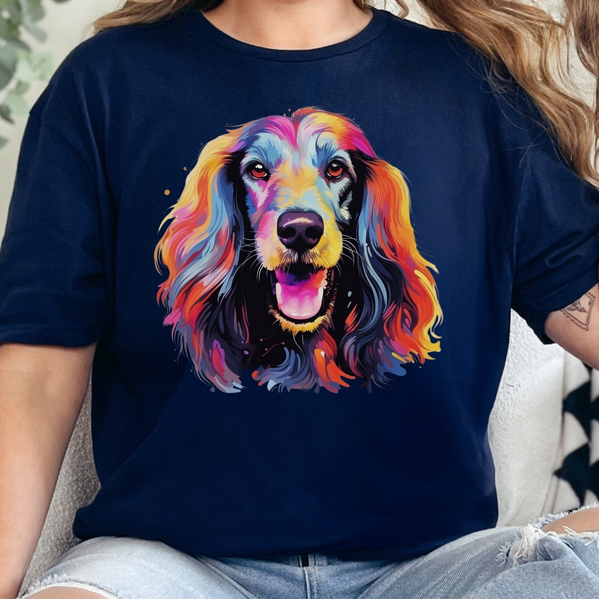 Afghan Hound Colorful short sleeve T-shirt Design Navy