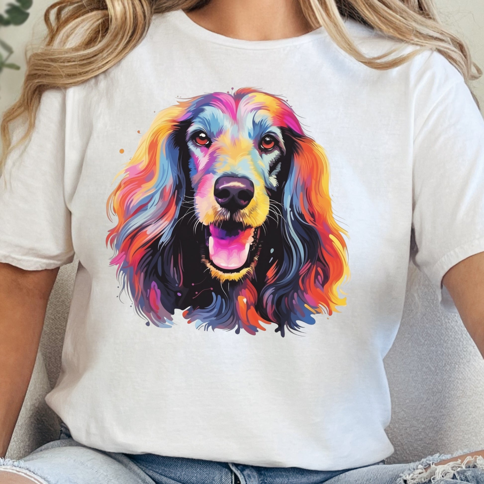 Afghan Hound Colorful short sleeve T-shirt Design White