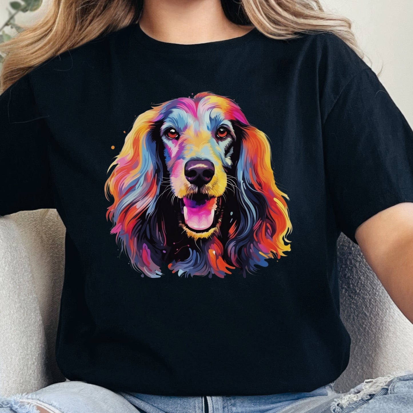 Afghan Hound Colorful short sleeve T-shirt Design black 