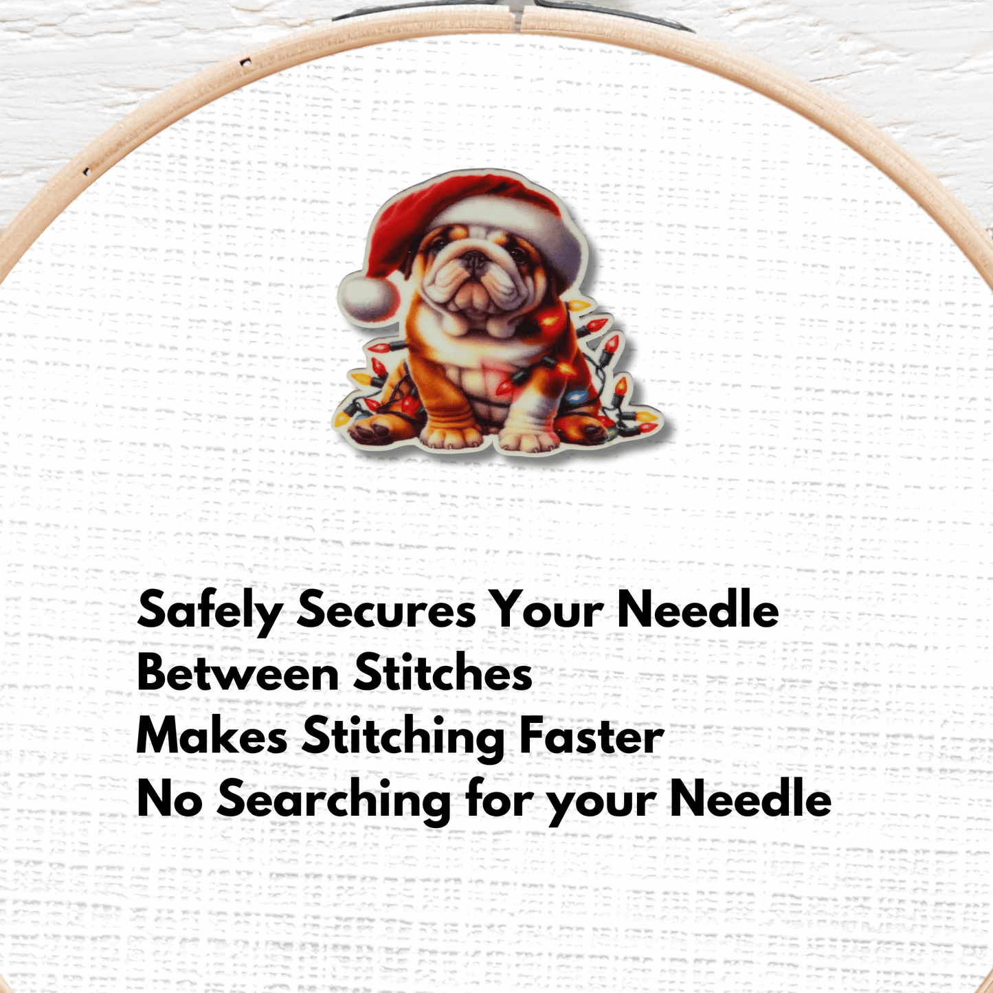 Cute Bulldog Christmas Magnetic Needle Minder, Bulldog with Santa Hat Cross Stitch Needle Holder