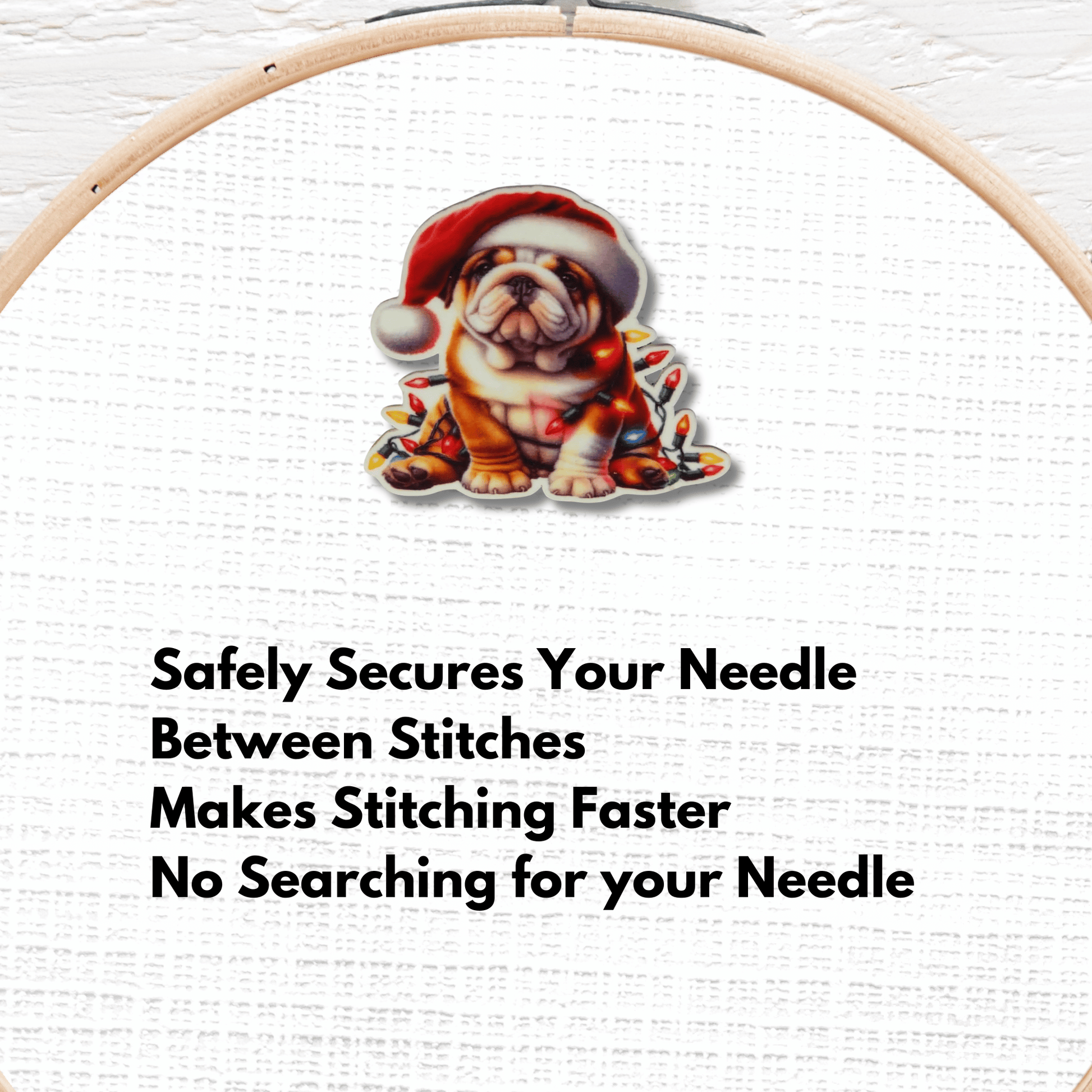 Cute Bulldog Christmas Magnetic Needle Minder, Bulldog with Santa Hat Cross Stitch Needle Holder