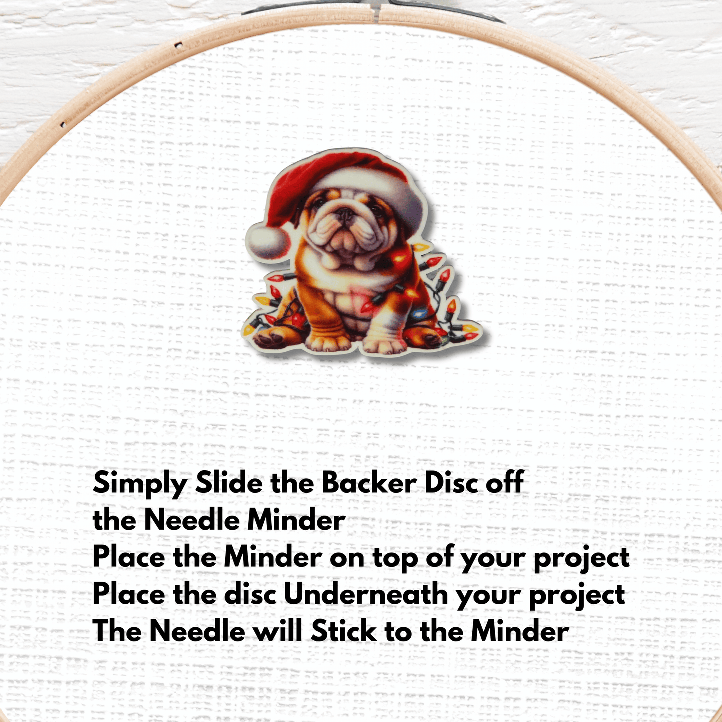Christmas Bulldog Needle Minder Magnet, Cute Dog with Holiday Lights Embroidery Needle Holder