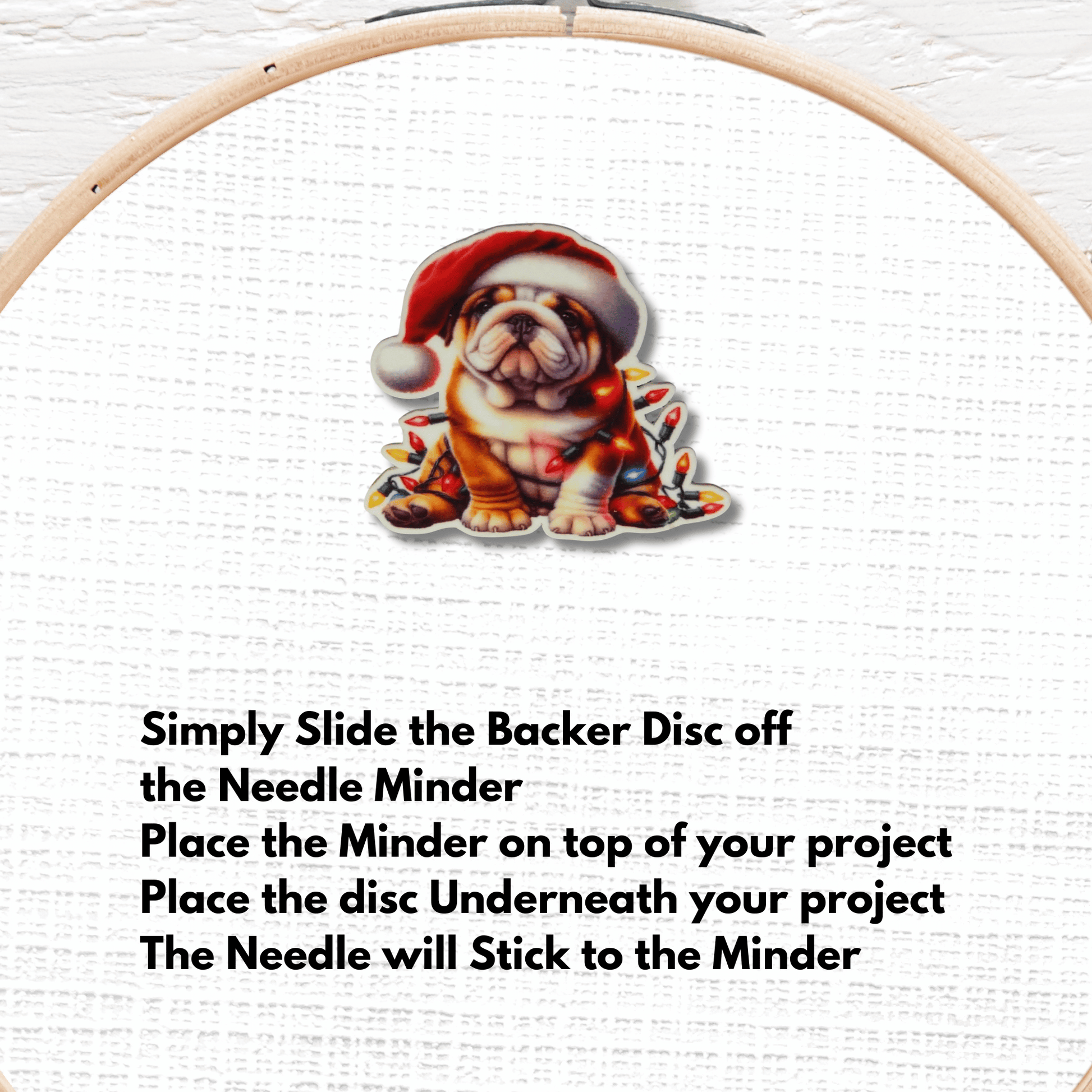 Christmas Bulldog Needle Minder Magnet, Cute Dog with Holiday Lights Embroidery Needle Holder