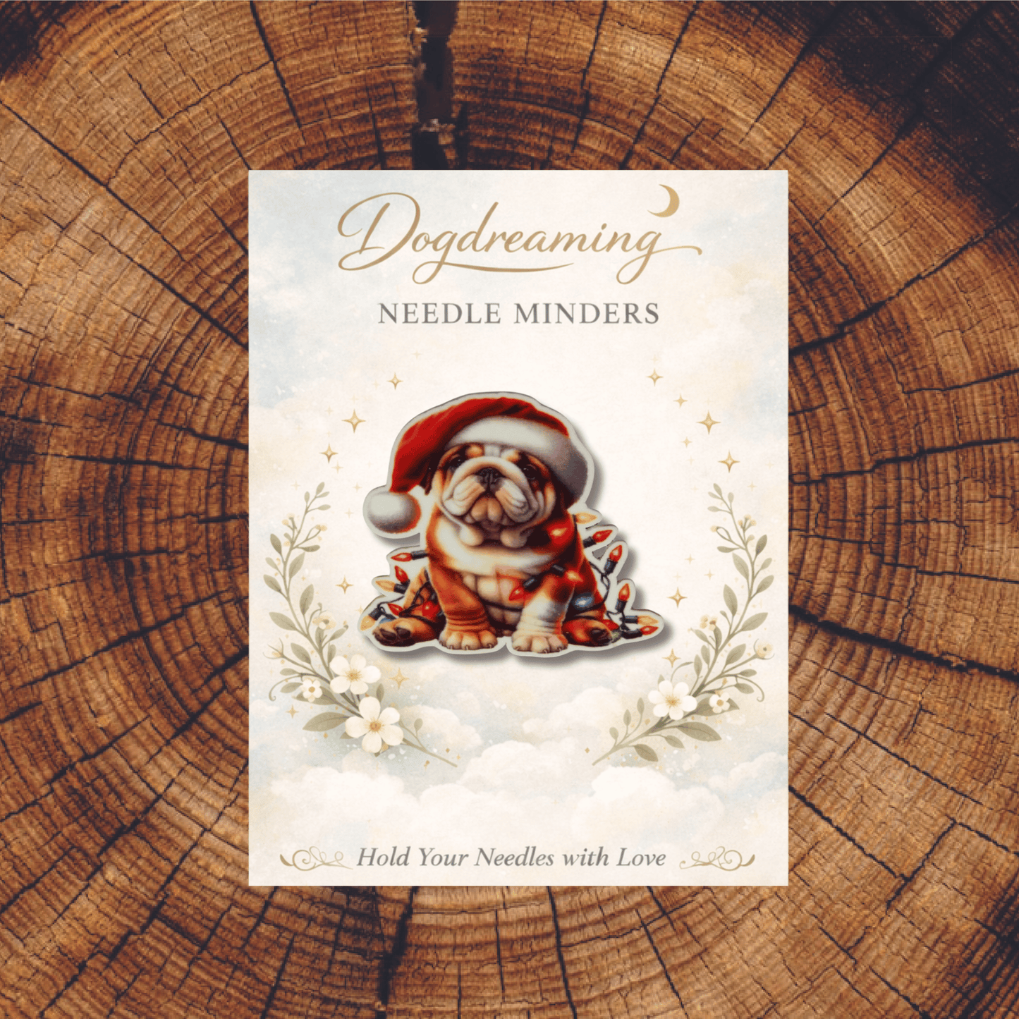 Bulldog Dog Christmas Magnetic Needle Minder, Cute Holiday Needle Holder for Cross Stitch and Embroidery