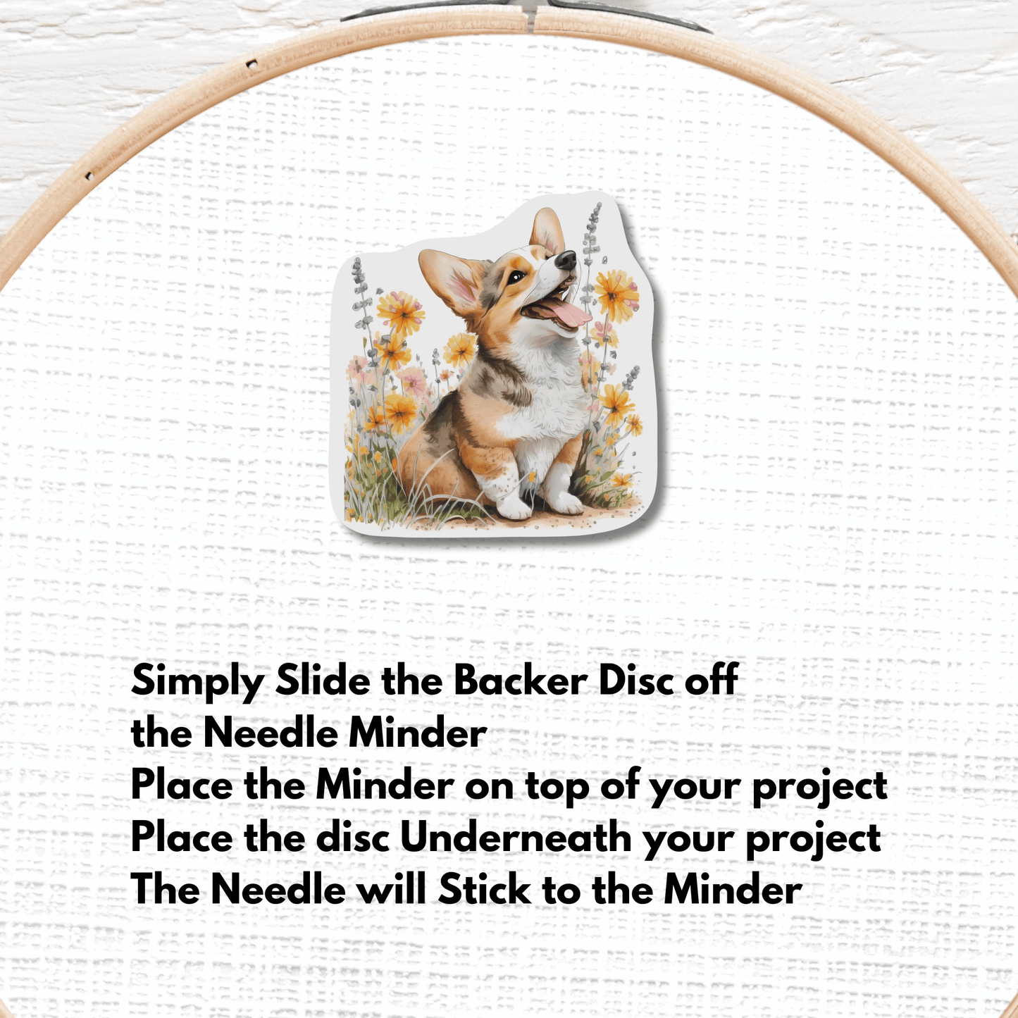 Spring Corgi Needle Minder Magnet, Dog Lover Magnetic Needle Holder for Cross Stitch and Embroidery