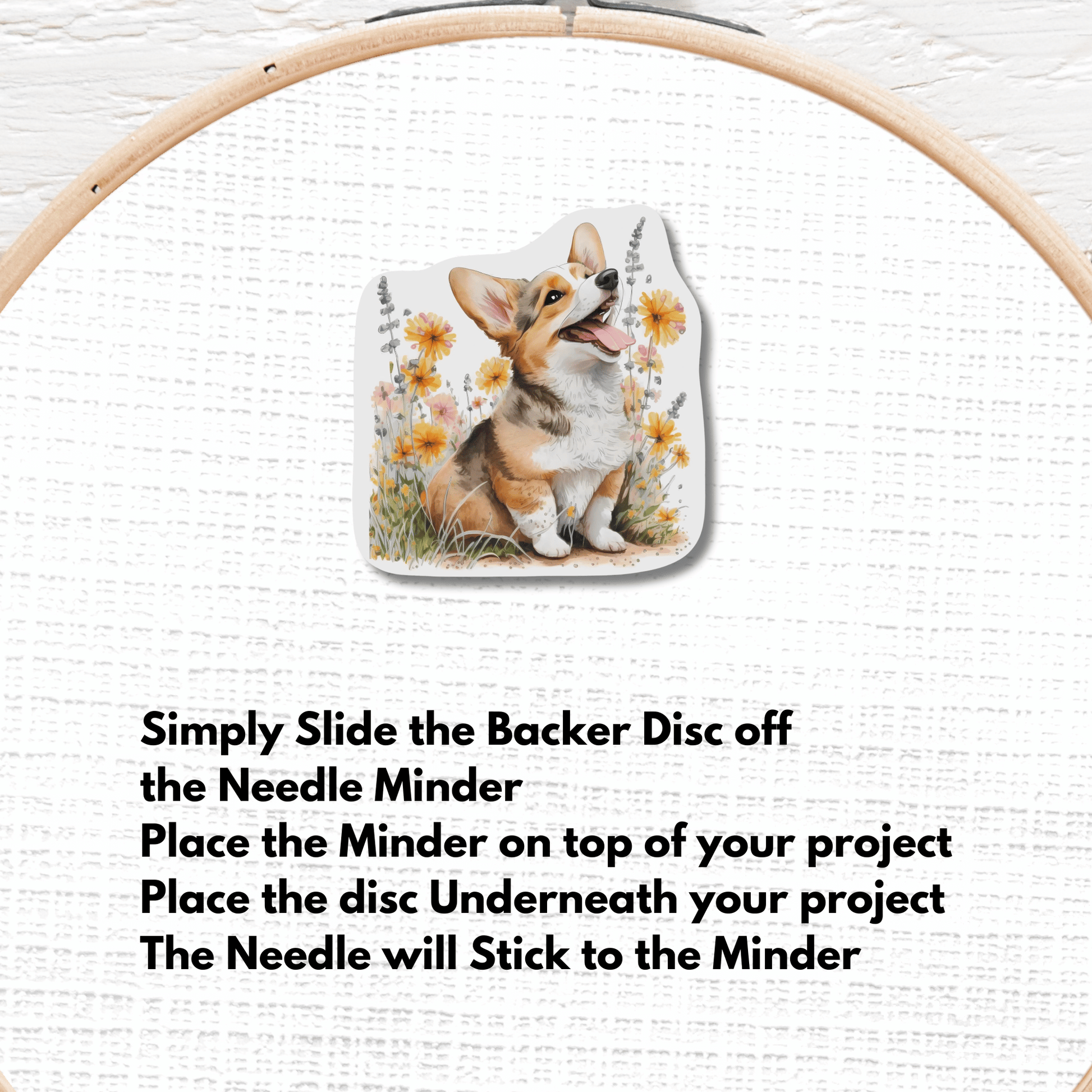 Spring Corgi Needle Minder Magnet, Dog Lover Magnetic Needle Holder for Cross Stitch and Embroidery