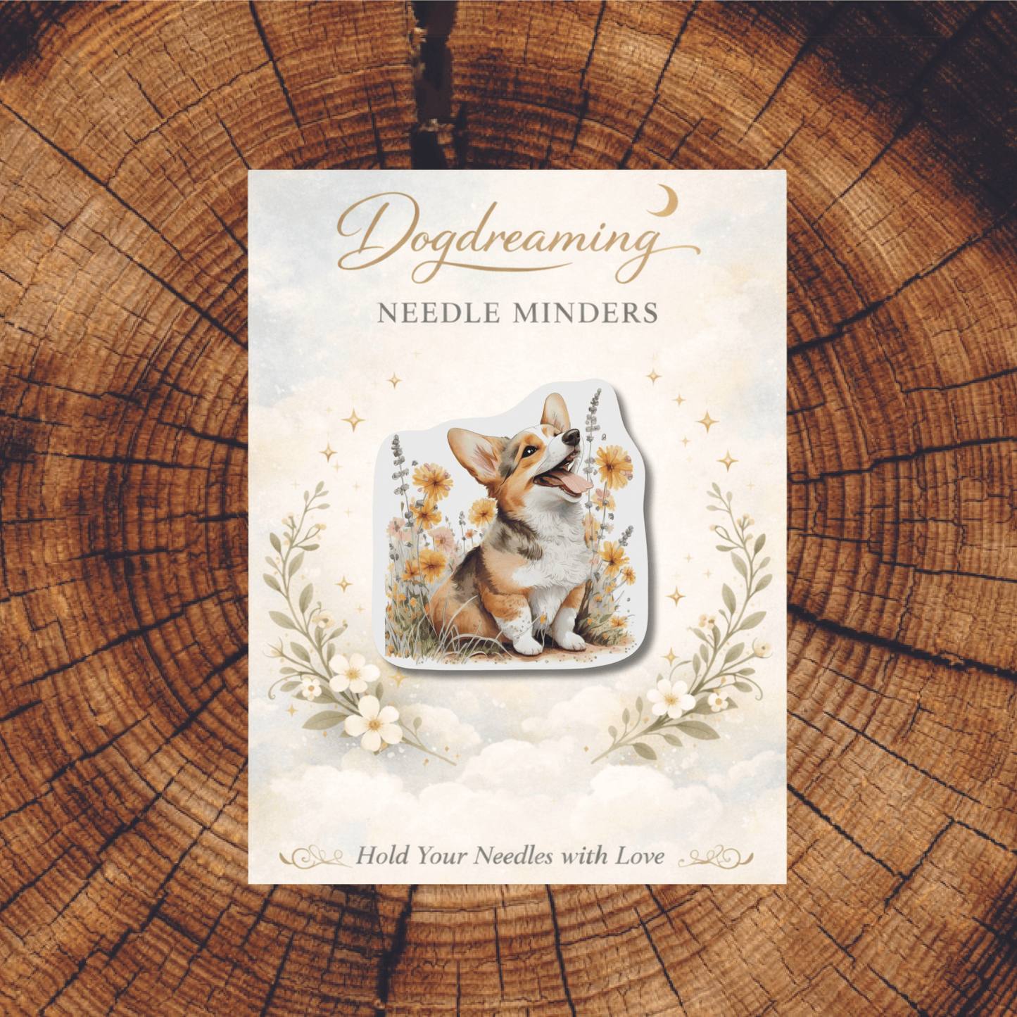 Spring Corgi Dog Magnetic Needle Minder, Cute Animal Needle Holder for Cross Stitch and Embroidery