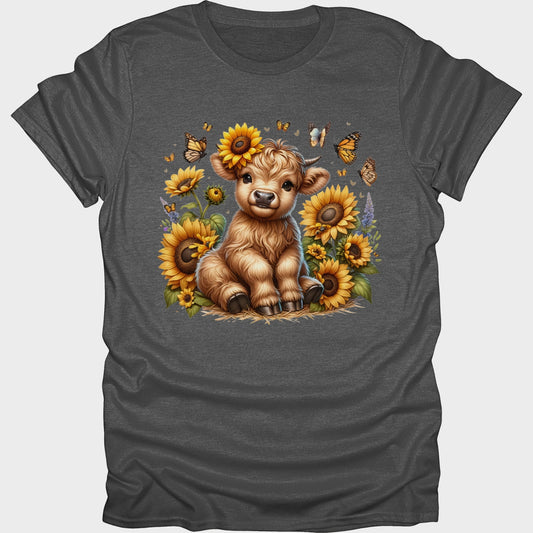 Highland Cow with Sunflowers short sleeve T-shirt gray