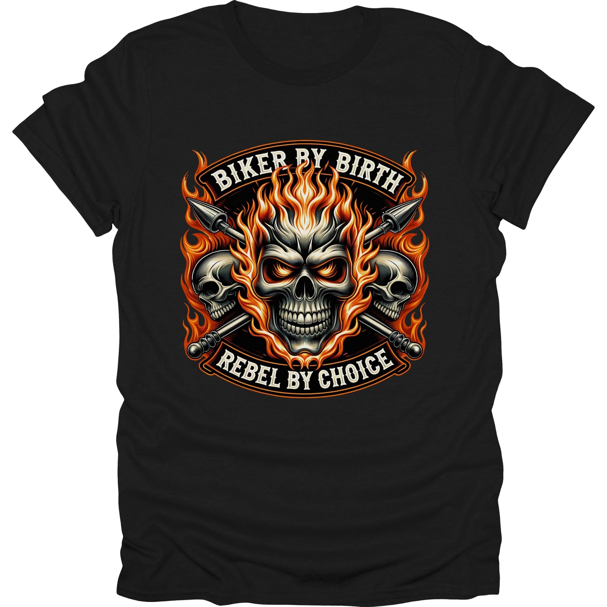 Motorcycle Biker Skull with Flames short sleeve T-shirt Black