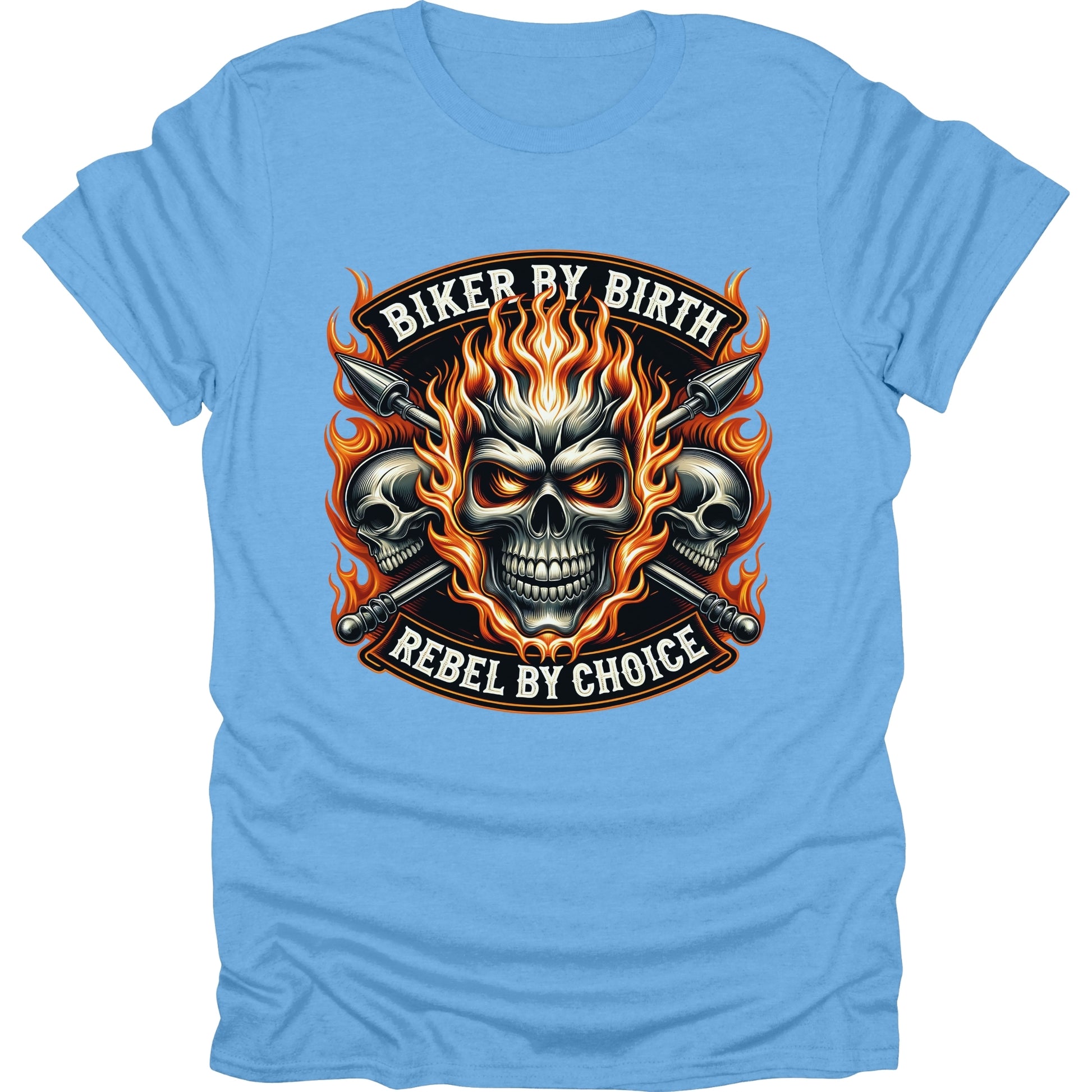 Motorcycle Biker Skull with Flames short sleeve T-shirt Blue