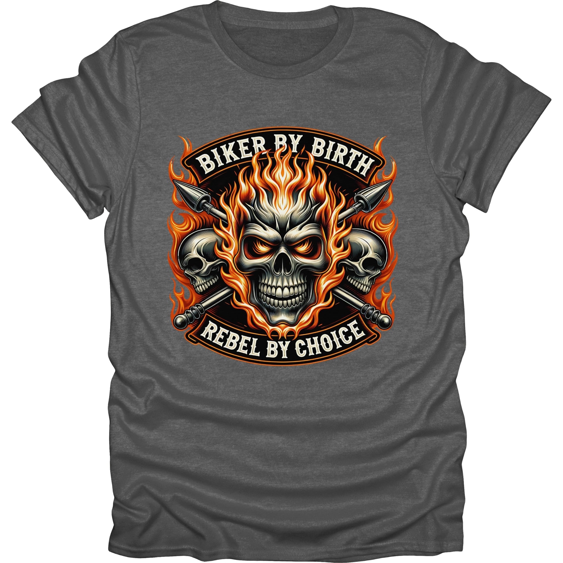 Motorcycle Biker Skull with Flames short sleeve T-shirt Gray