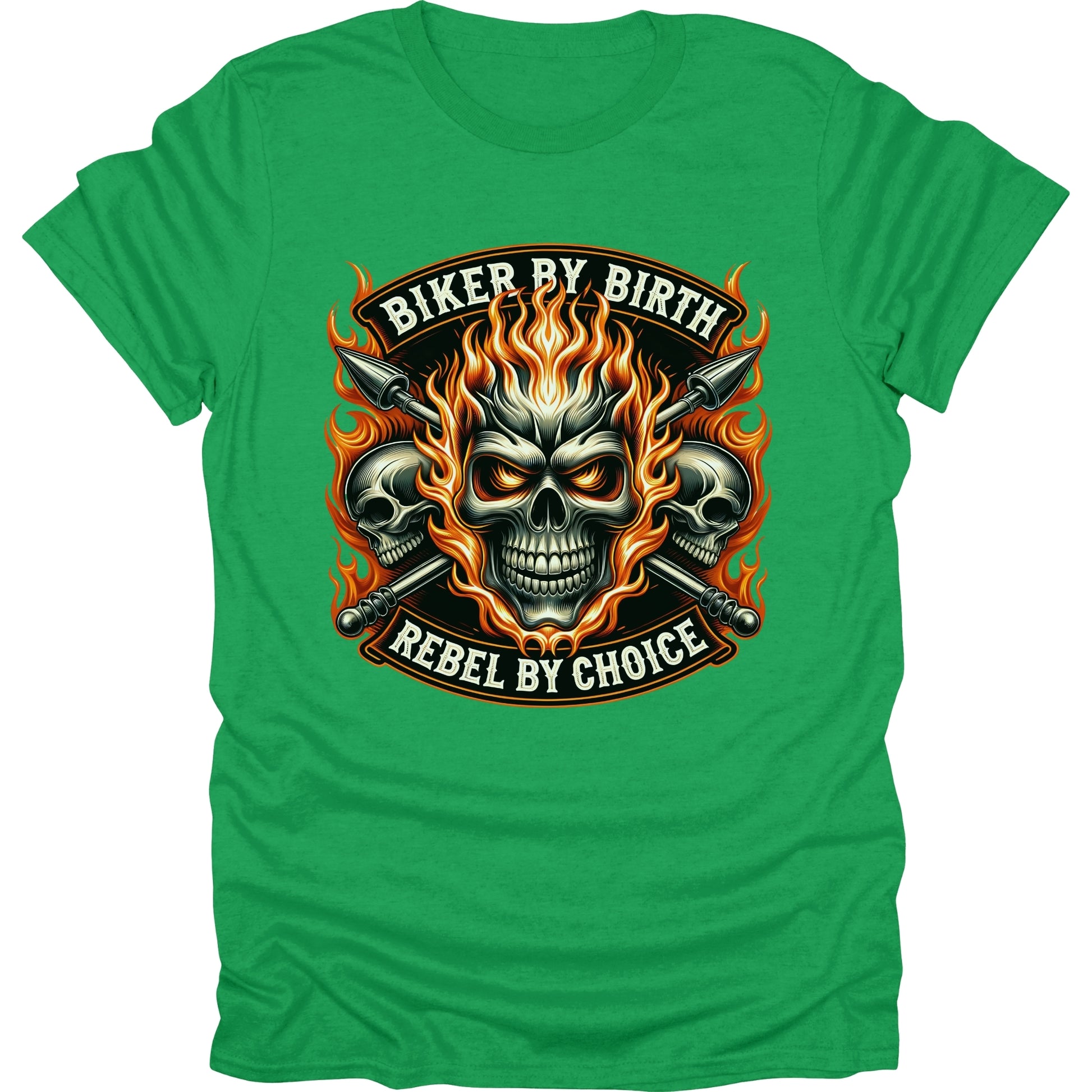 Motorcycle Biker Skull with Flames short sleeve T-shirt Green