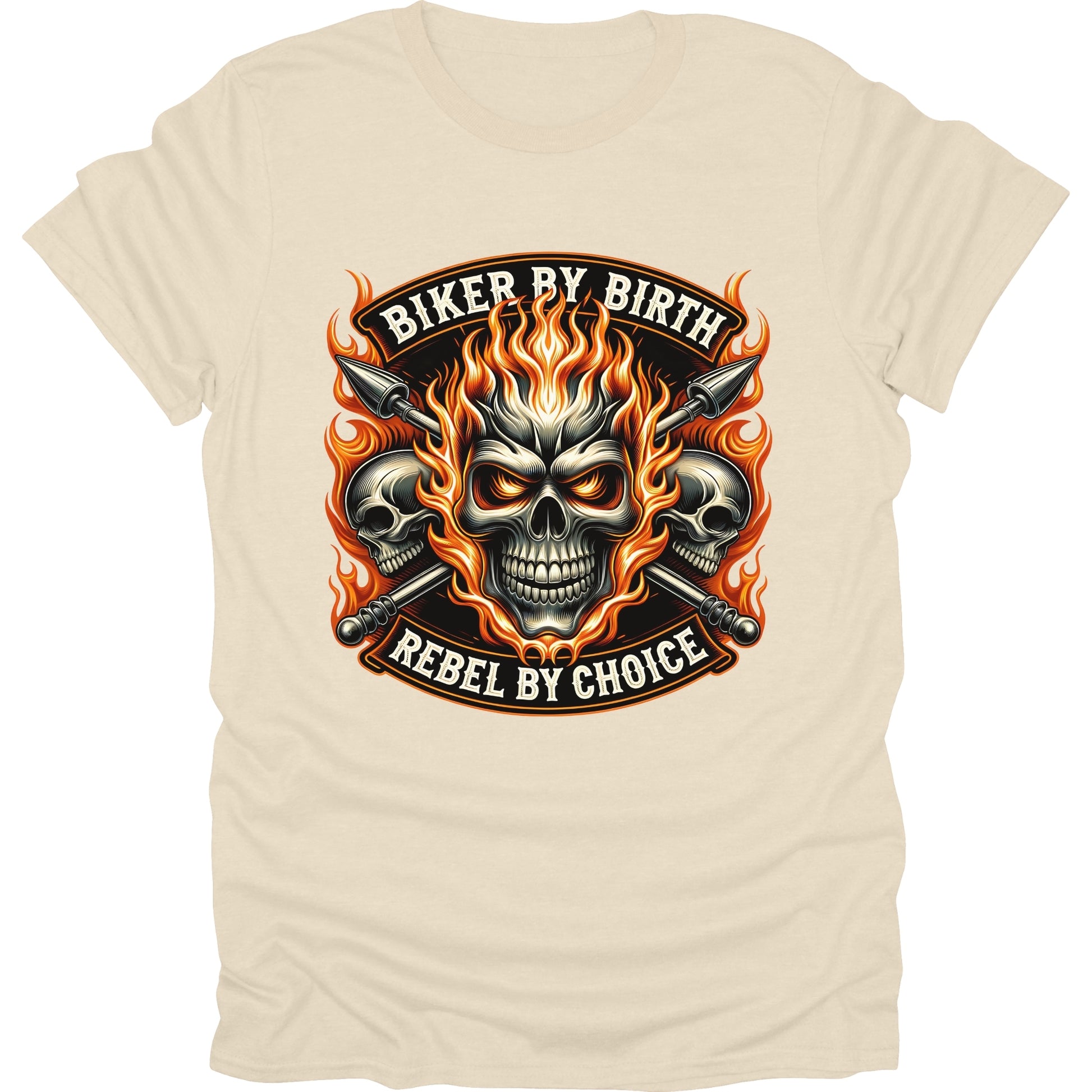 Motorcycle Biker Skull with Flames short sleeve T-shirt Natural