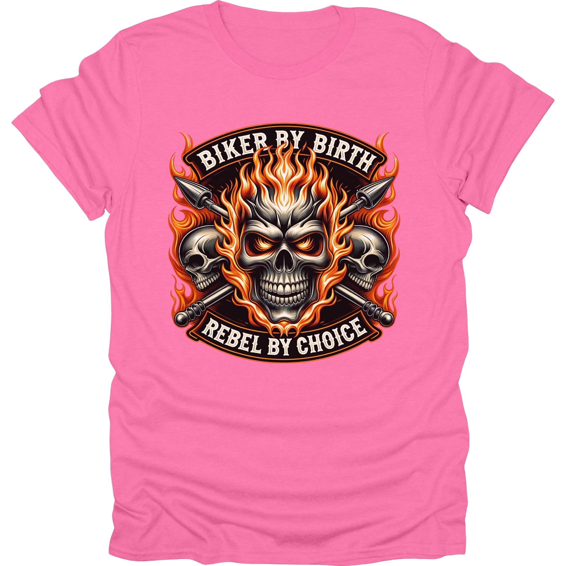 Motorcycle Biker Skull with Flames short sleeve T-shirt Pink