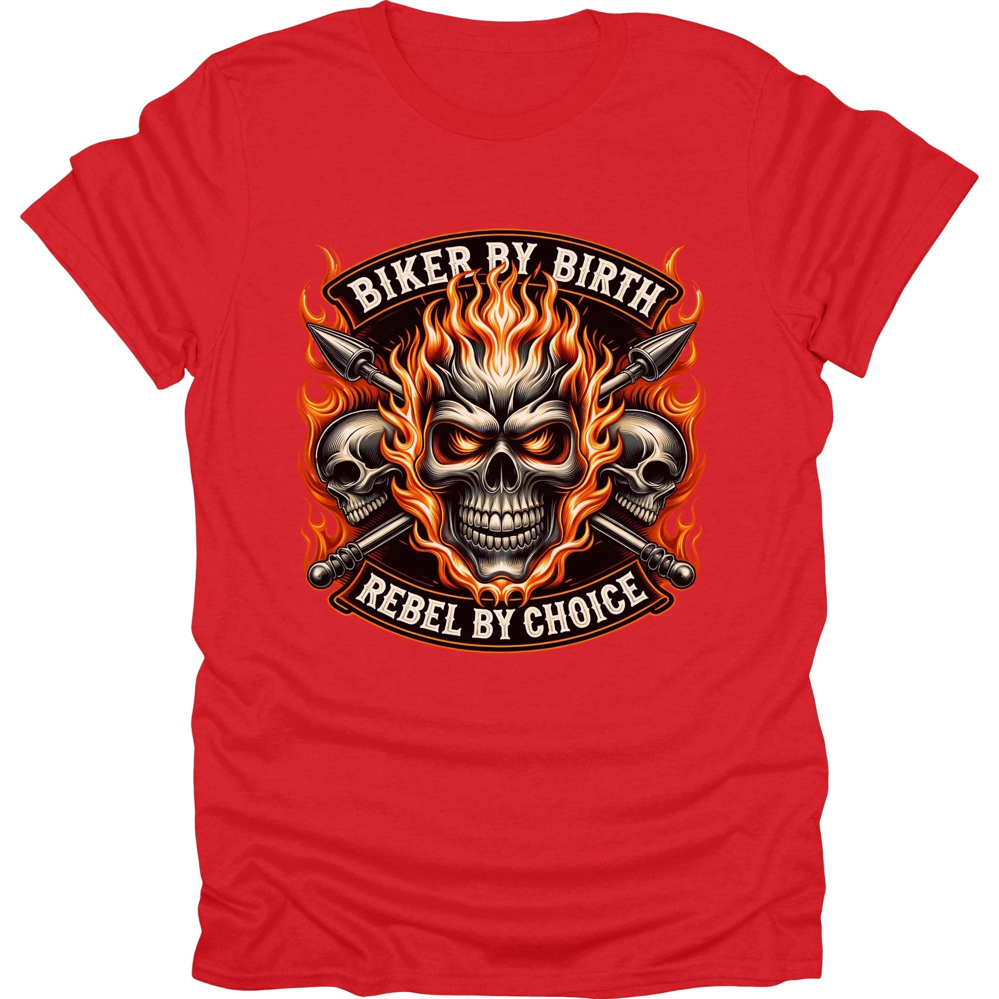 Motorcycle Biker Skull with Flames short sleeve T-shirt Red