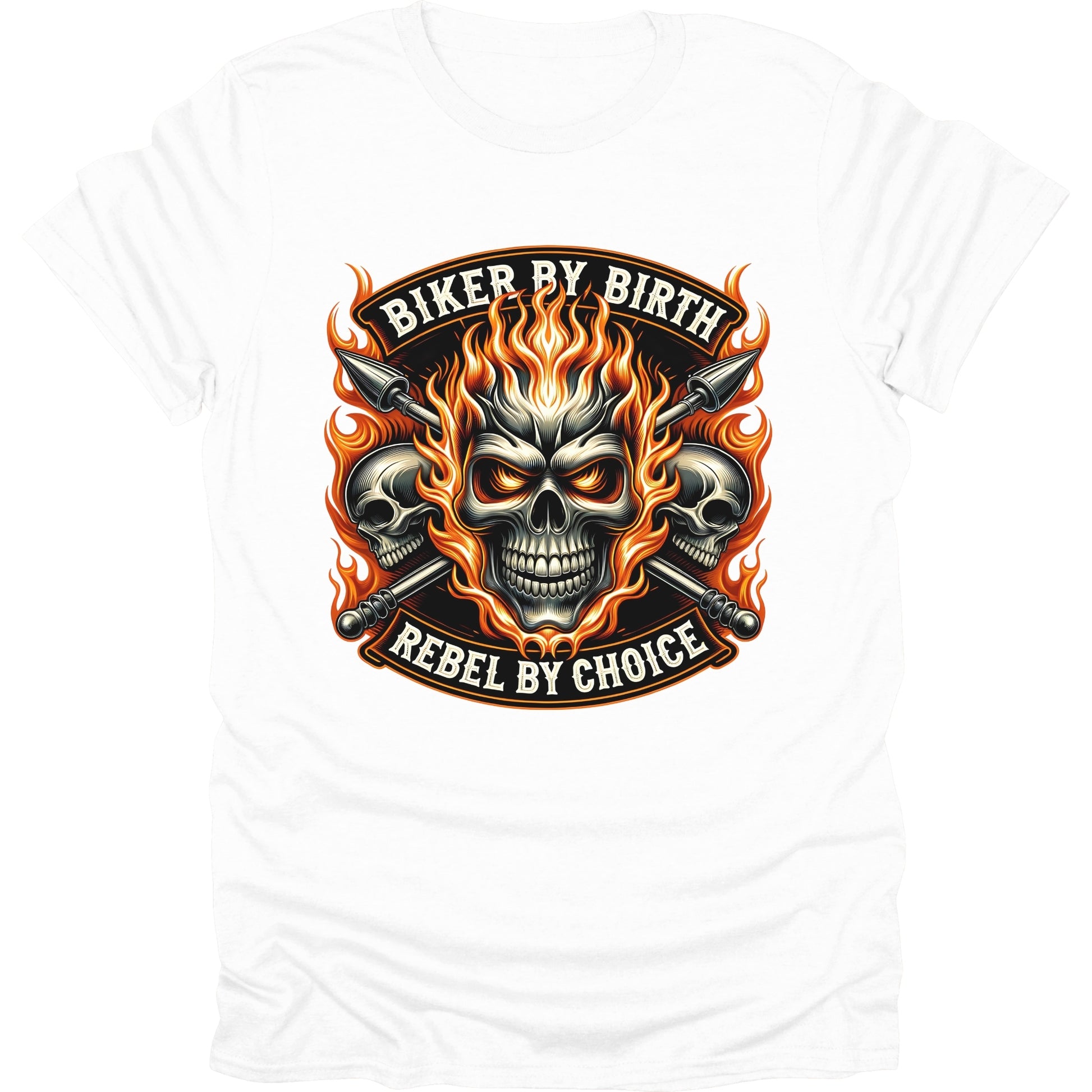 Motorcycle Biker Skull with Flames short sleeve T-shirt White