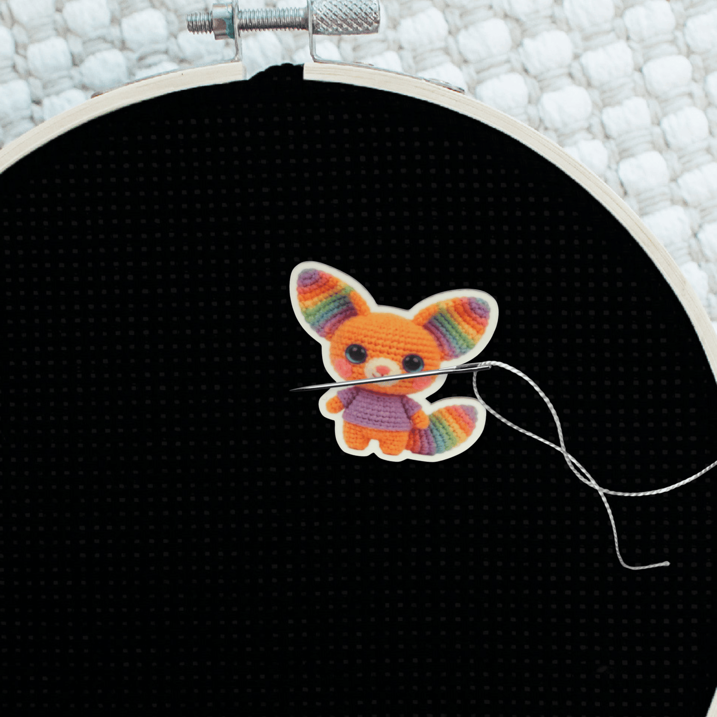 Cute Colorful Fox Magnetic Needle Minder, Rainbow Crochet Style Embroidery Needle Holder Tool