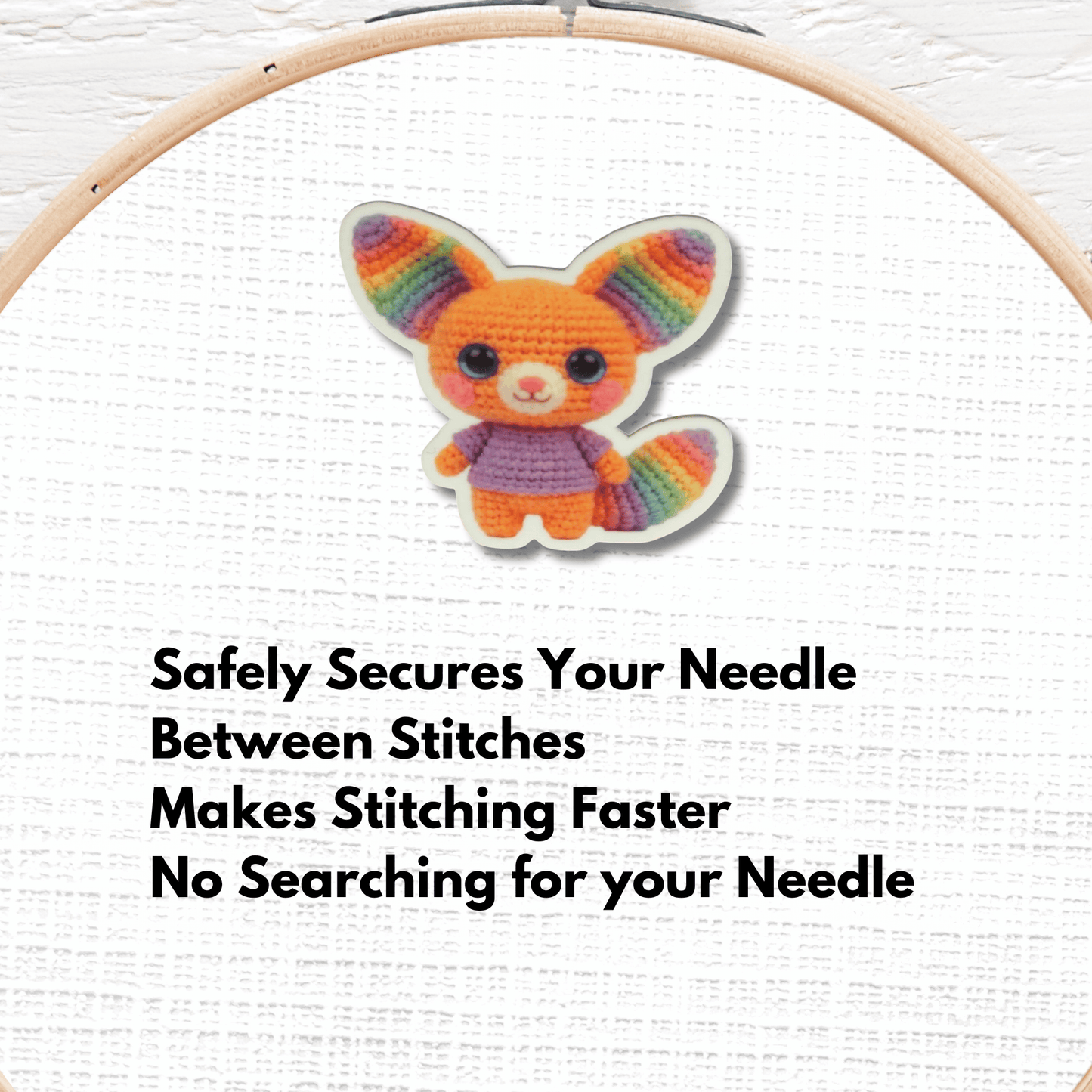 Cute Rainbow Fox Magnetic Needle Minder, Crochet Style Cross Stitch Needle Holder for Embroidery and Needlepoint