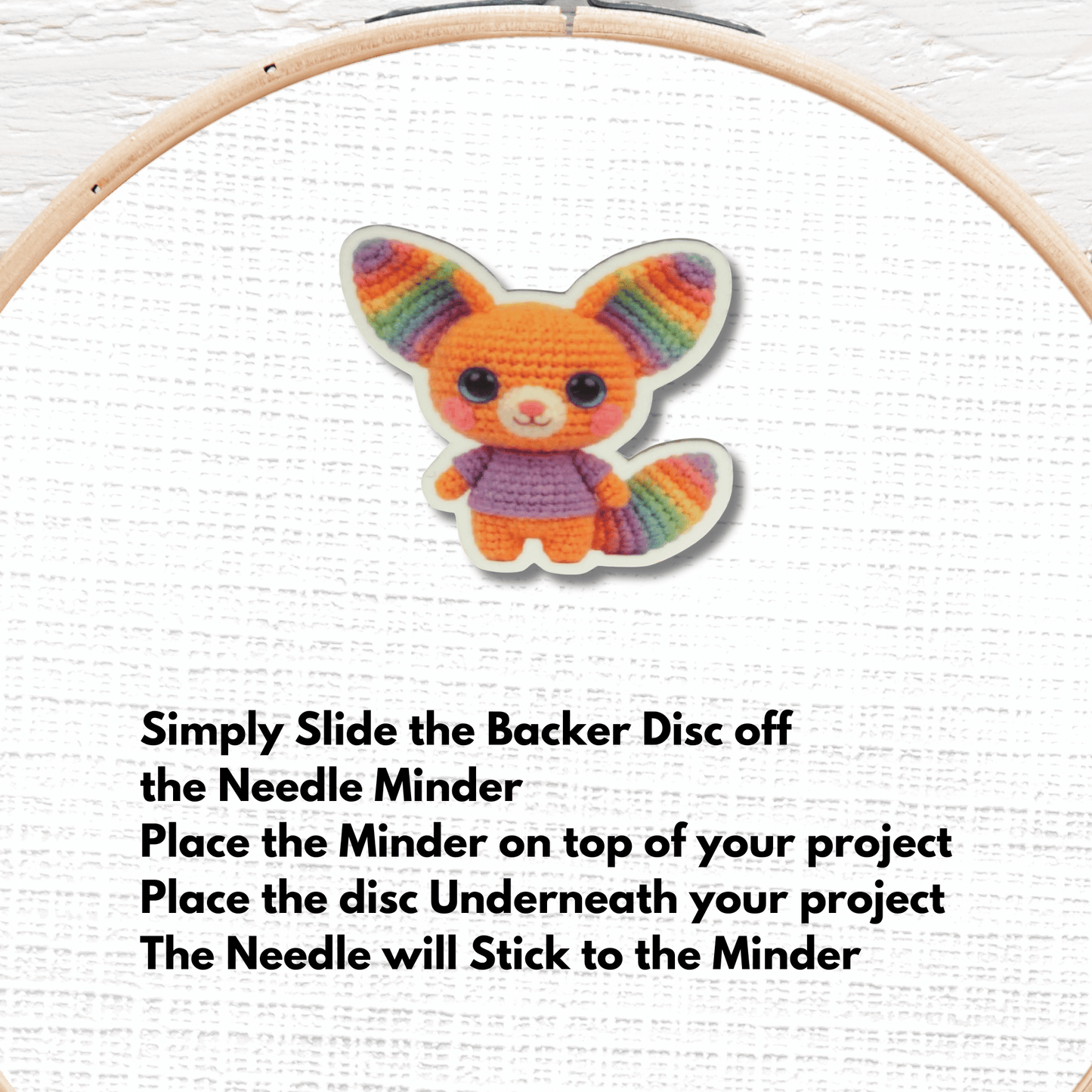 Colorful Rainbow Fox Needle Minder Magnet, Cute Amigurumi Style Cross Stitch and Embroidery Accessory