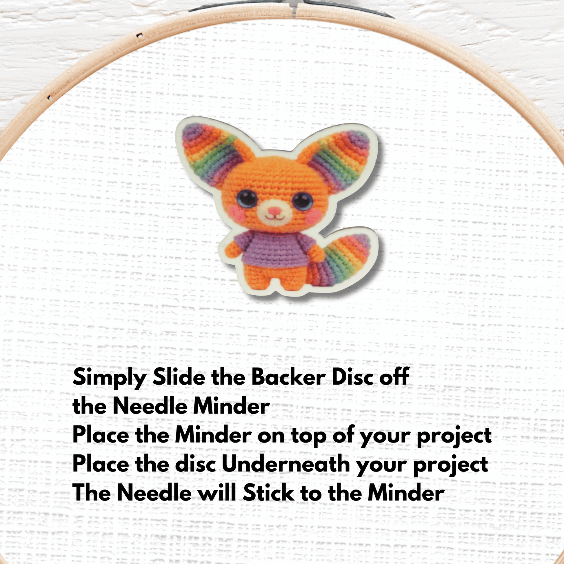 Colorful Rainbow Fox Needle Minder Magnet, Cute Amigurumi Style Cross Stitch and Embroidery Accessory
