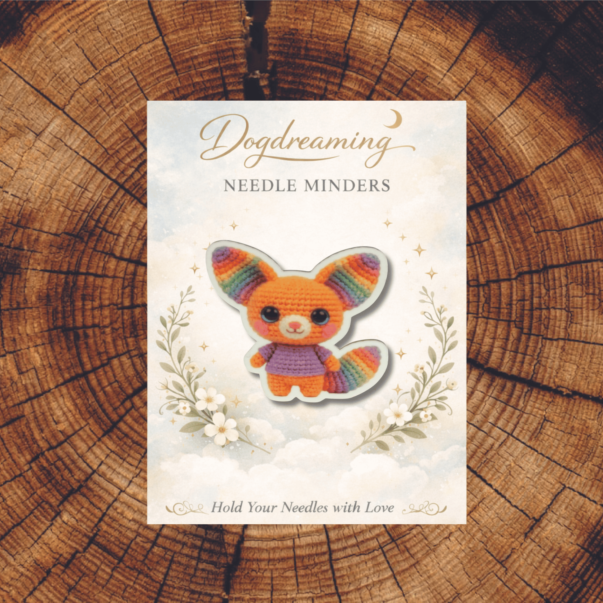 Rainbow Fox Needle Minder Magnet for Cross Stitch, Cute Crochet Animal Embroidery and Sewing Accessory