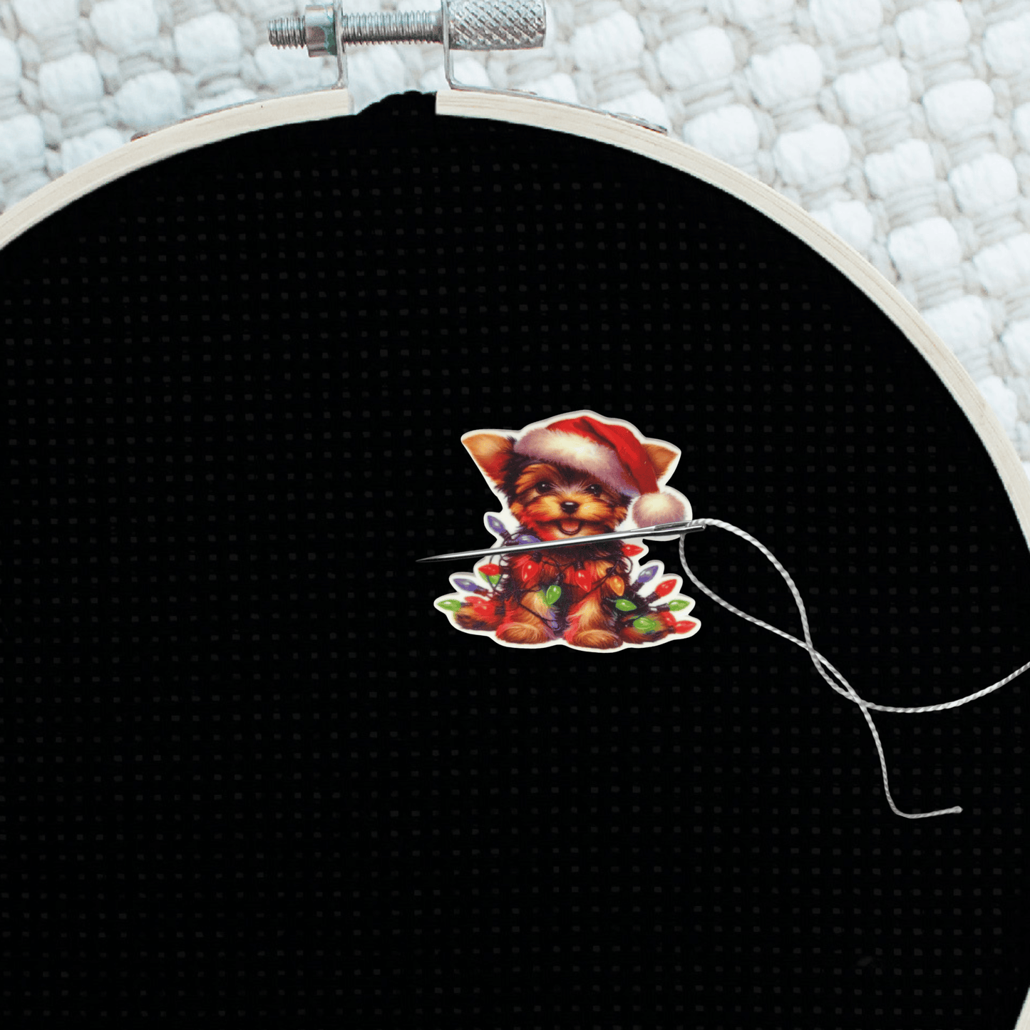Yorkshire Terrier with Santa Hat Needle Minder Magnet, Cute Christmas Dog Embroidery Accessory
