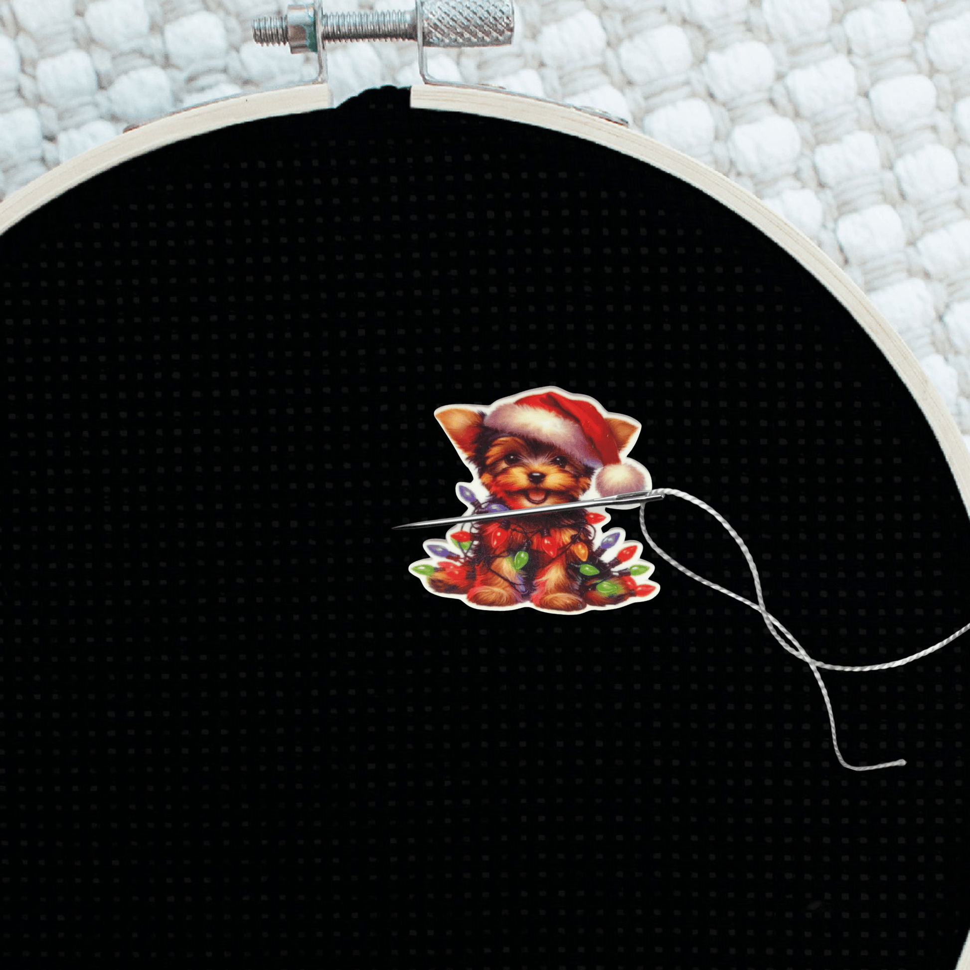 Yorkshire Terrier with Santa Hat Needle Minder Magnet, Cute Christmas Dog Embroidery Accessory