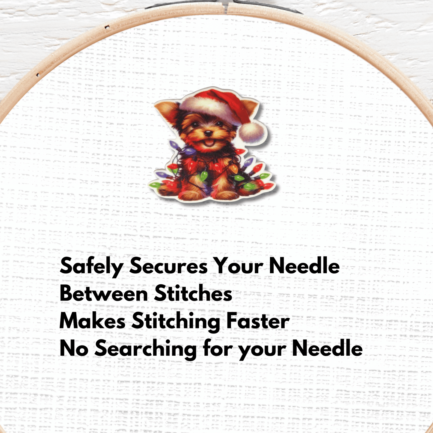 Cute Yorkshire Terrier Christmas Magnetic Needle Minder, Yorkie with Santa Hat Cross Stitch Needle Holder