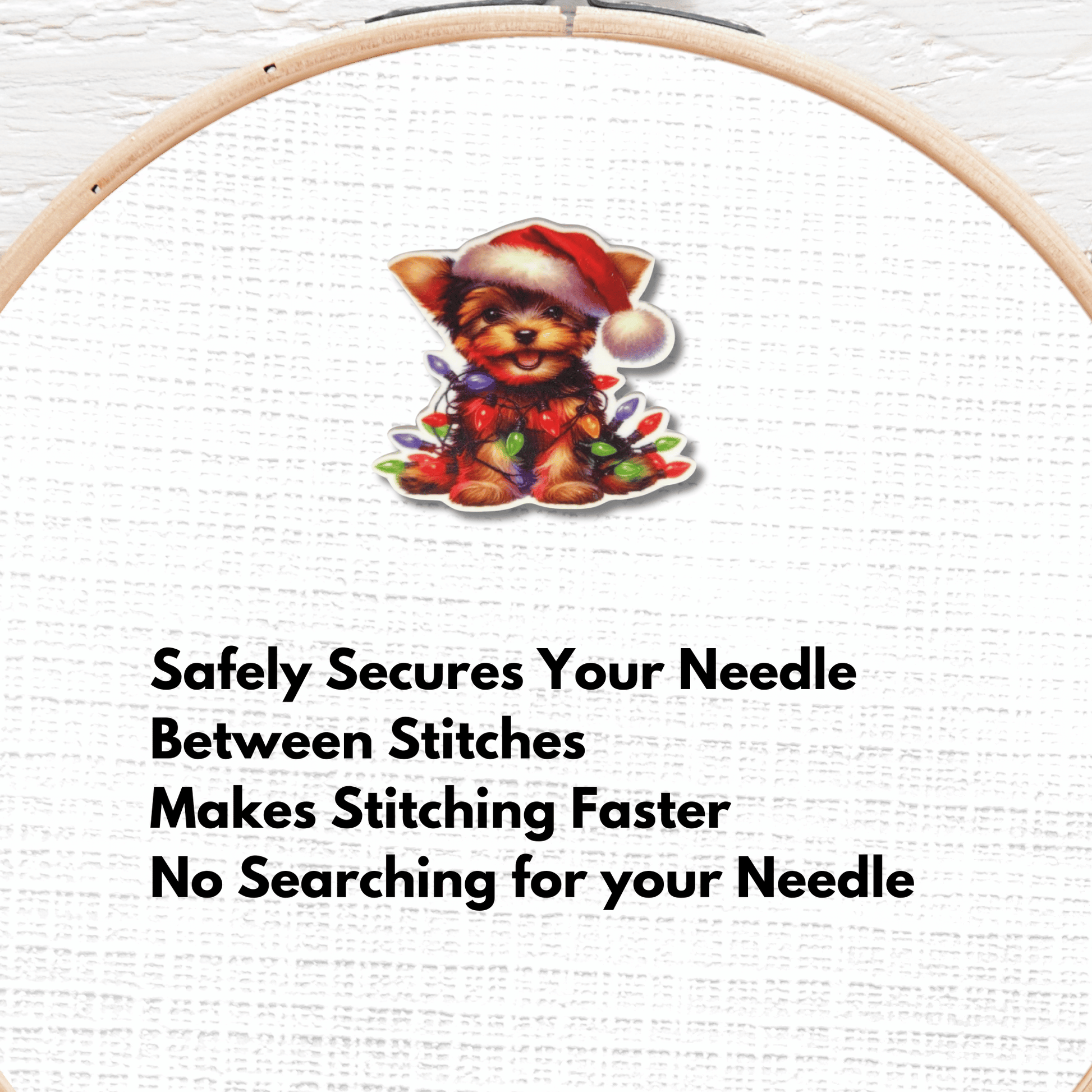 Cute Yorkshire Terrier Christmas Magnetic Needle Minder, Yorkie with Santa Hat Cross Stitch Needle Holder