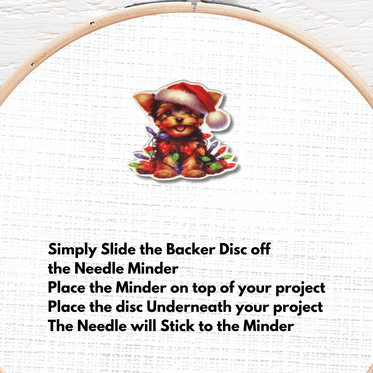 Yorkie Christmas Needle Minder Magnet, Yorkshire Terrier with Holiday Lights Embroidery Needle Holder