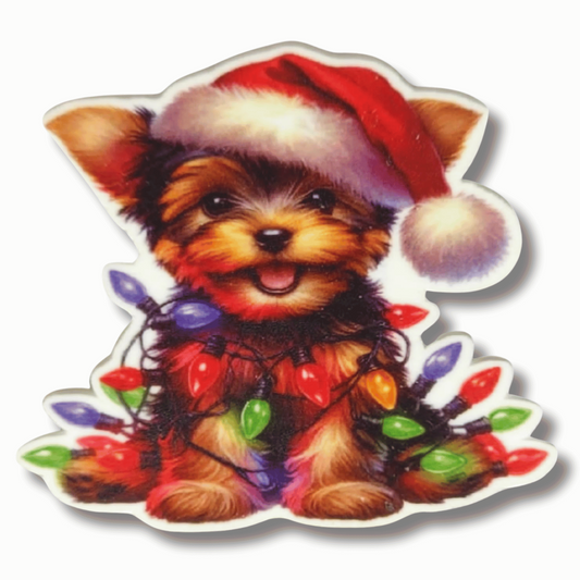 Yorkshire Terrier Christmas Magnetic Needle Minder for Cross Stitch and Embroidery, Cute Yorkie with Santa Hat Needle Holder Accessory