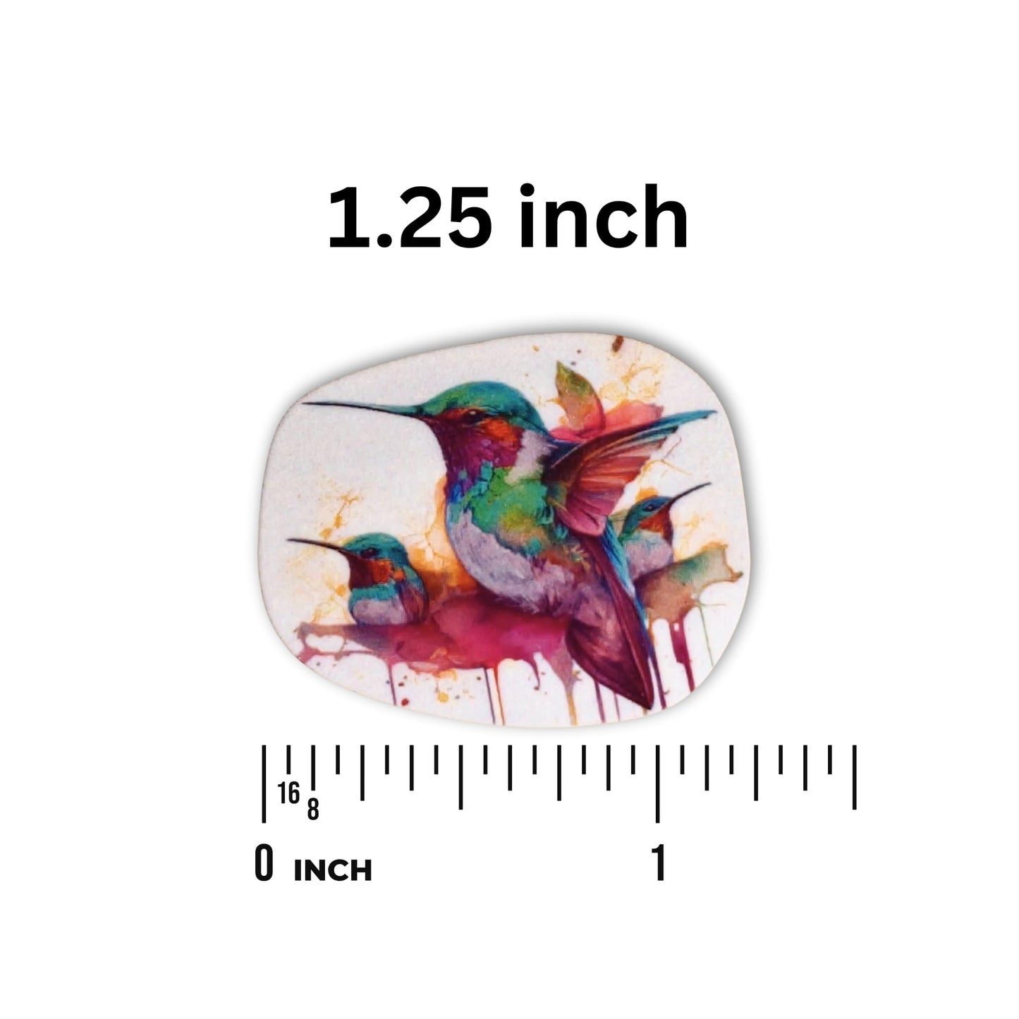 Detailed hummingbird embroidery accessory with bold rainbow tones and modern watercolor design.