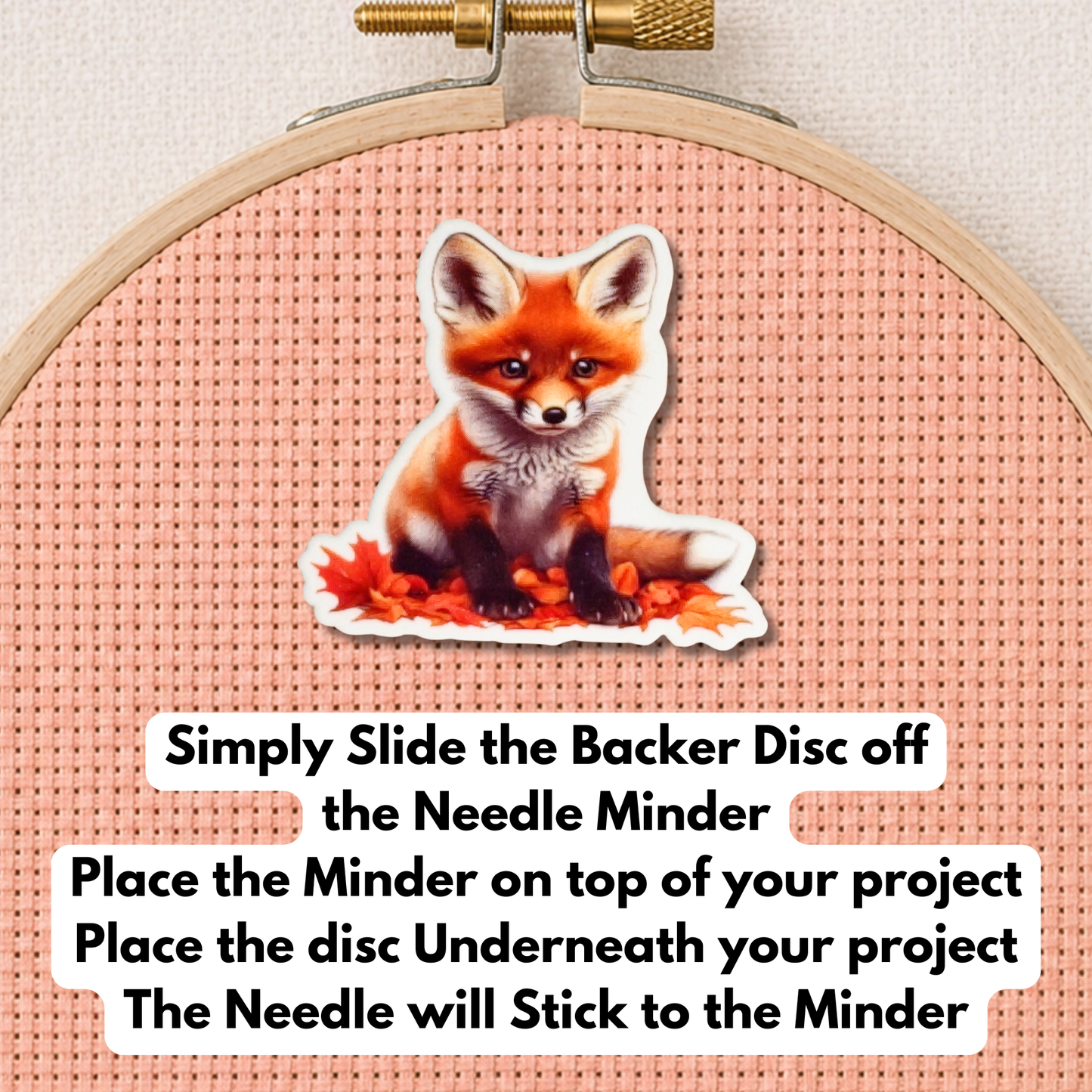 Woodland animal magnetic needle minder for needlepoint and embroidery projects