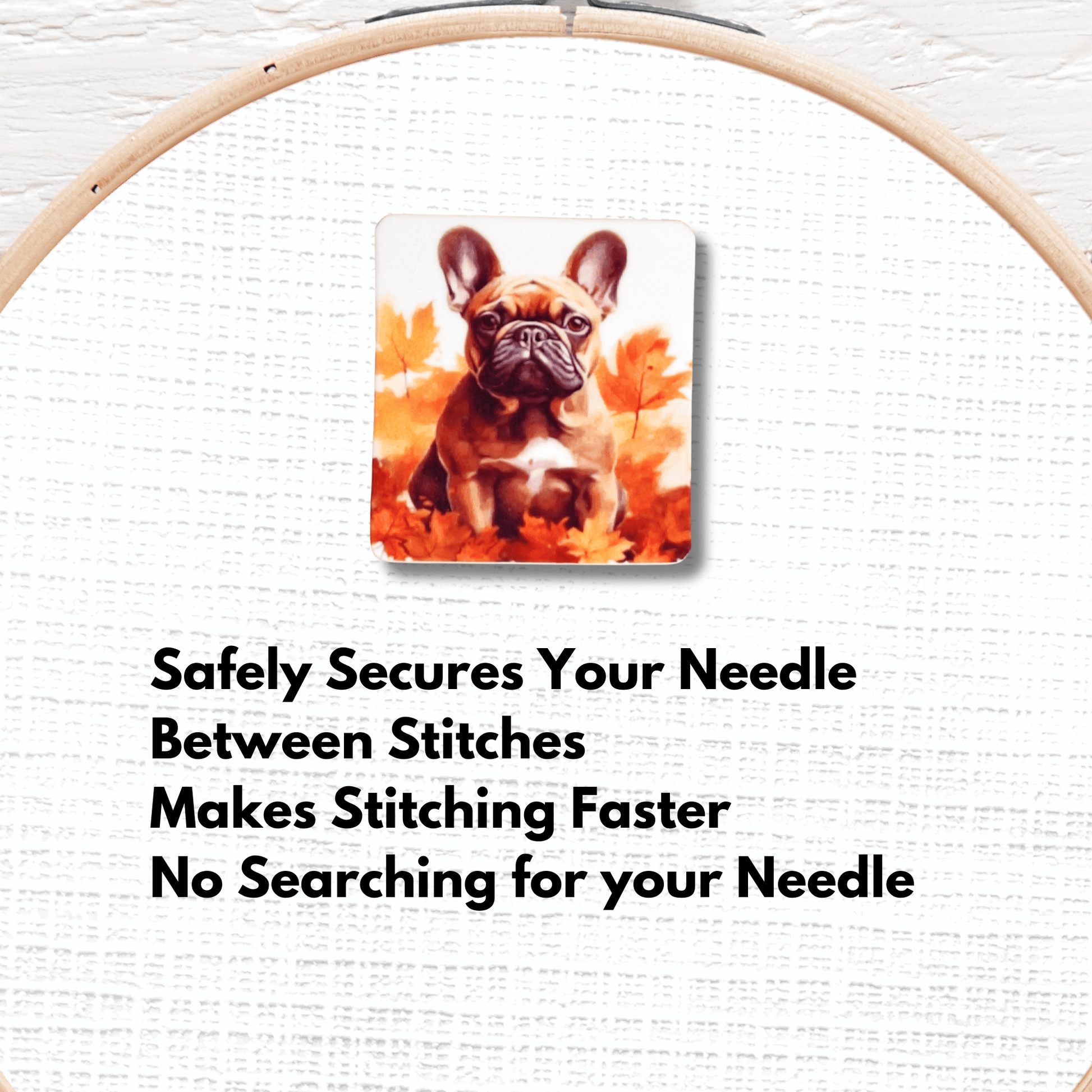 Autumn French Bulldog Puppy magnetic needle minder for cross stitch and embroidery