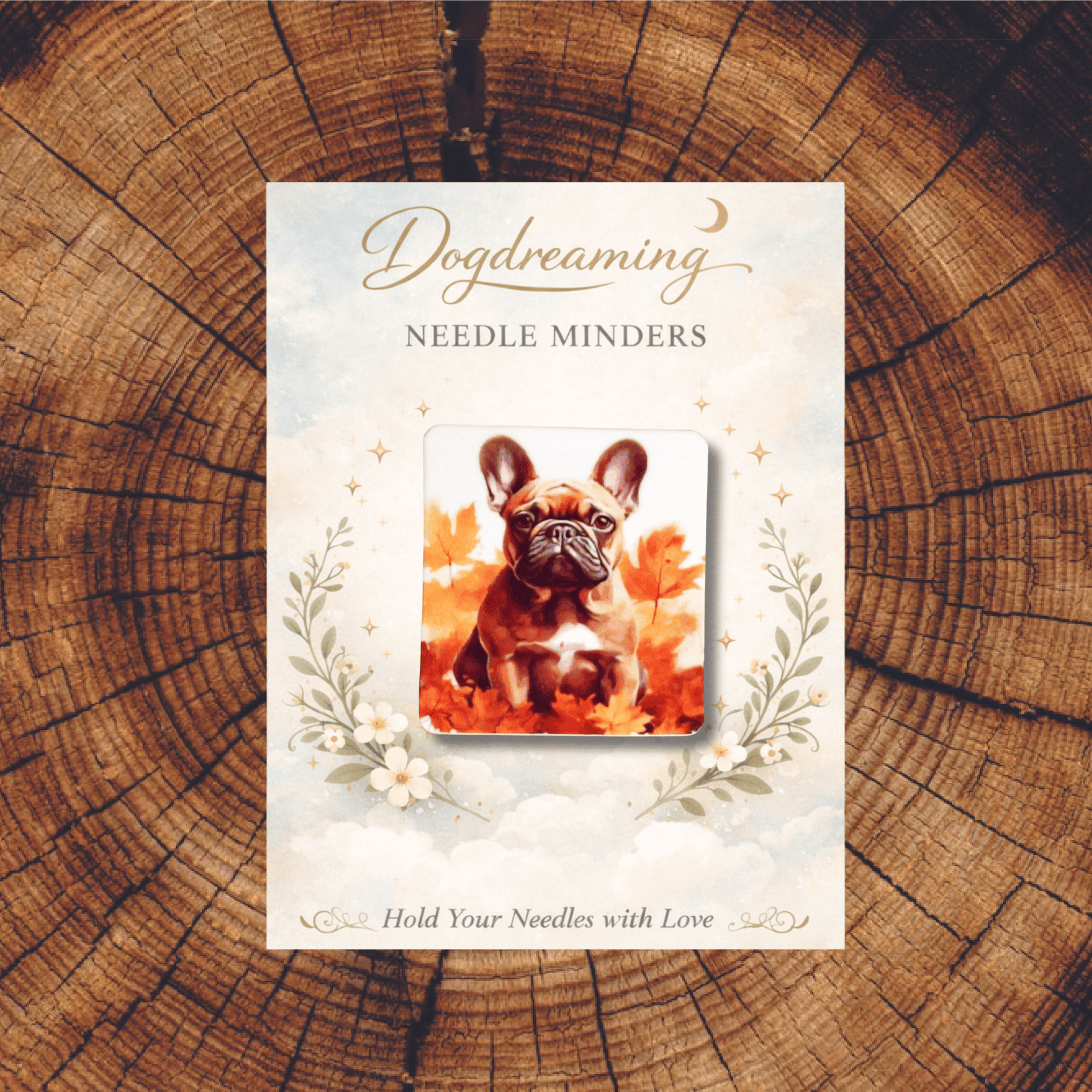 Acrylic French bulldog puppy magnetic needle minder for stitchers