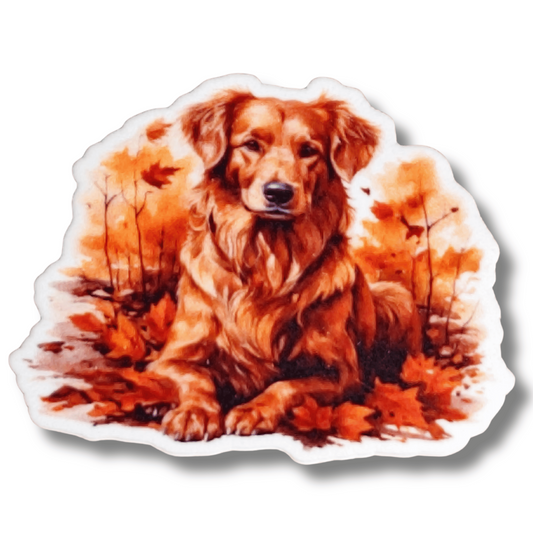 Autumn Golden Retriever forest magnetic needle minder for cross stitch with fall leaves design