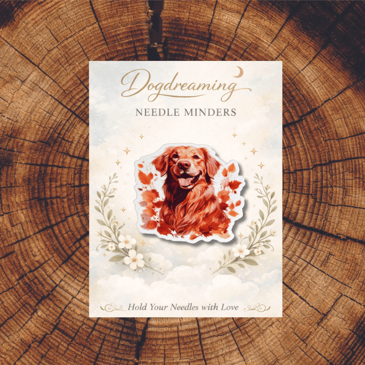 Cute autumn dog magnetic needle minder for stitchers and Golden Retriever lovers
