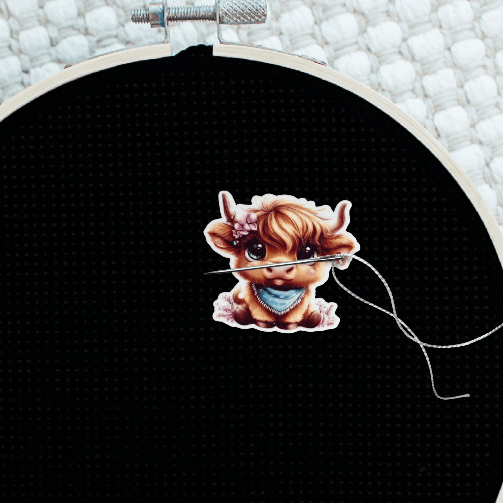baby cow bandana sewing needle minder magnet cross stitch accessory