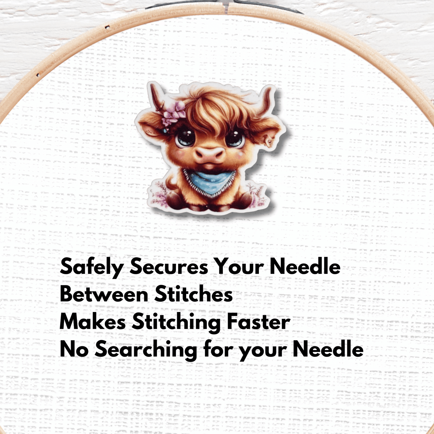 cute baby highland cow bandana floral magnetic needle minder embroidery accessory