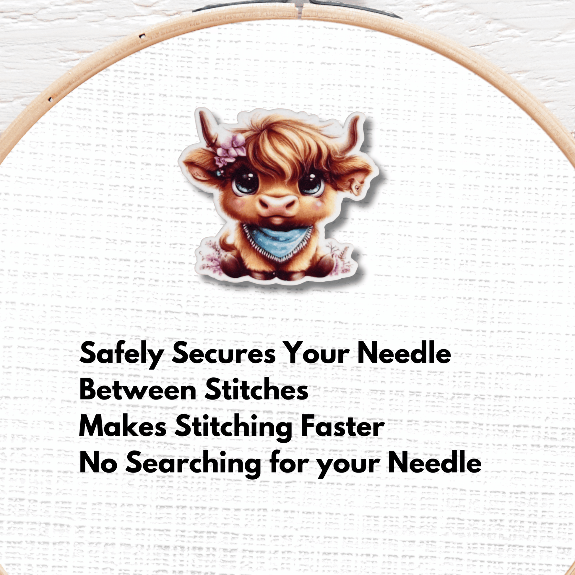 cute baby highland cow bandana floral magnetic needle minder embroidery accessory